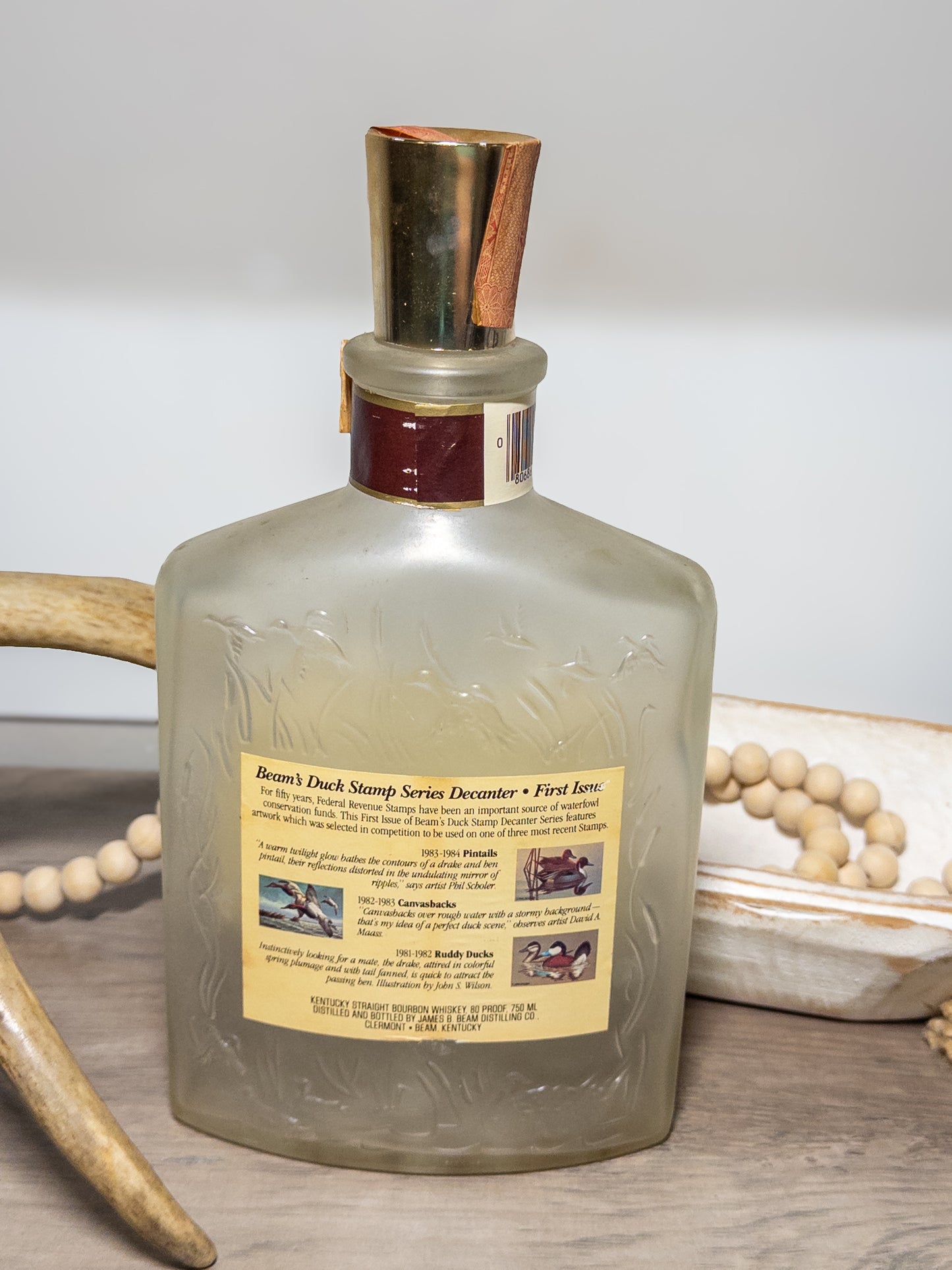 Vintage Beam’s Duck Stamp Series First Issue Ruddy Duck Frosted Glass Bourbon Decanter