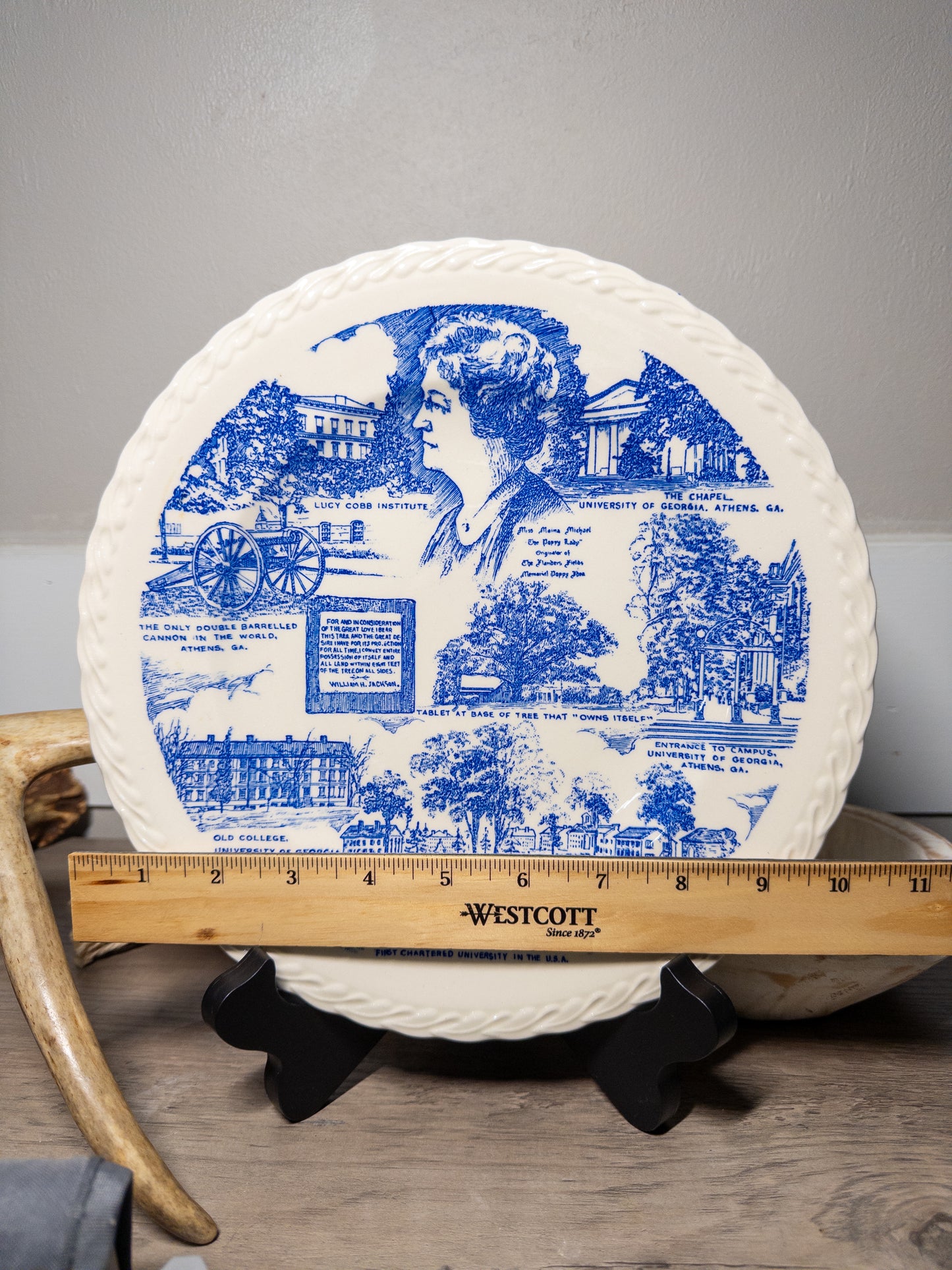 Vintage Athens Georgia souvenir plate by Vernon Kilns featuring University of Georgia scene, from Wild Feathered Finds collection.