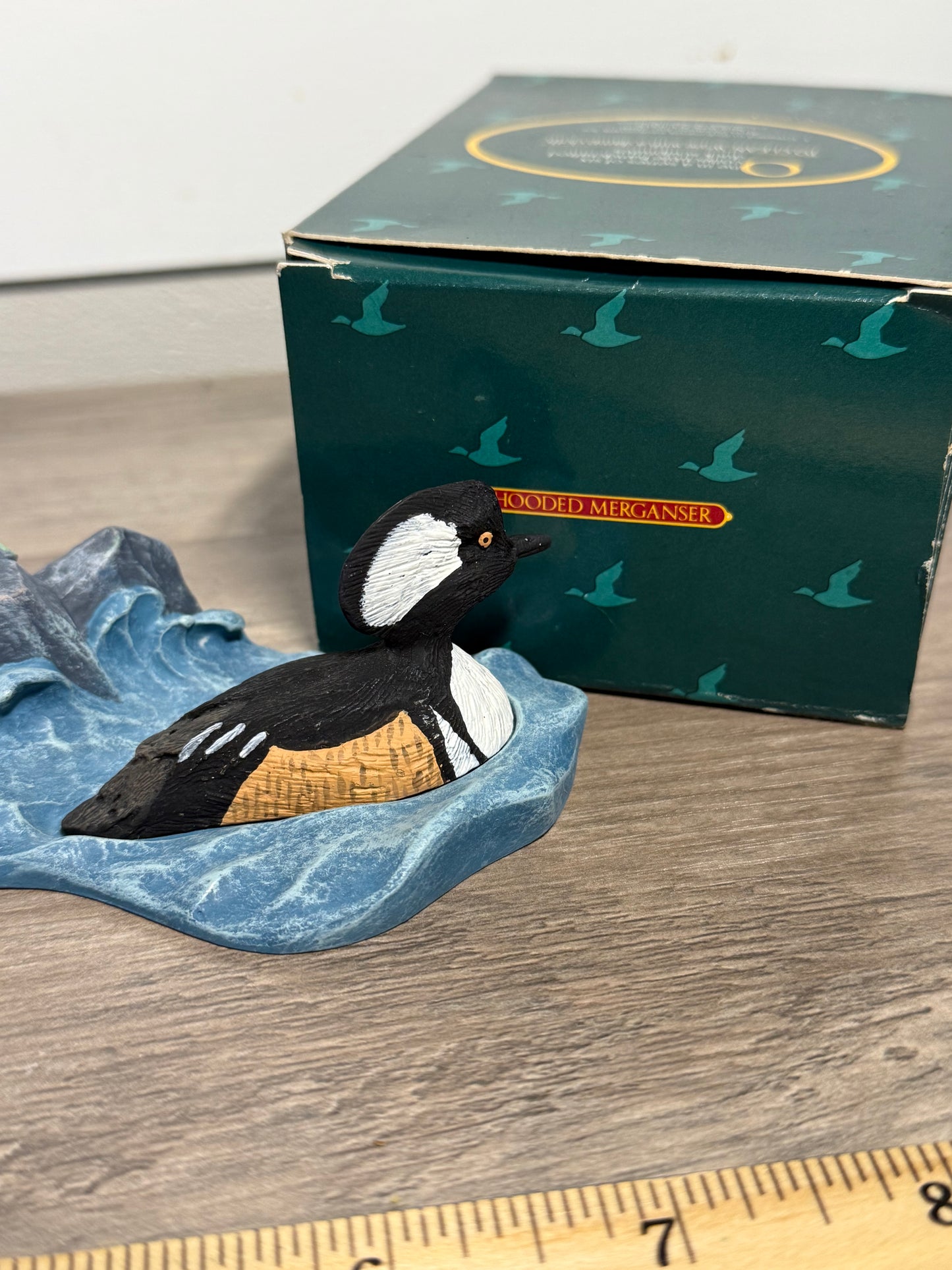 Vintage Avon hooded merganser duck figurine from Wild Feathered Finds, part of Native American collection with box, 1989.