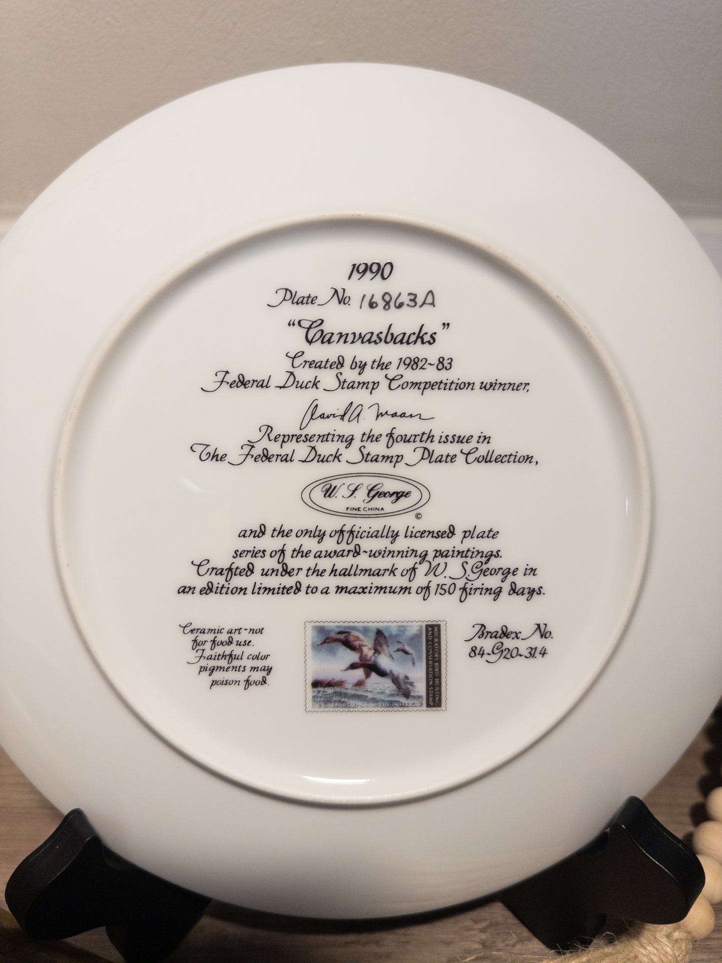 Canvasbacks Federal Duck Stamp Plate 1990 David A. Maass W.S. George