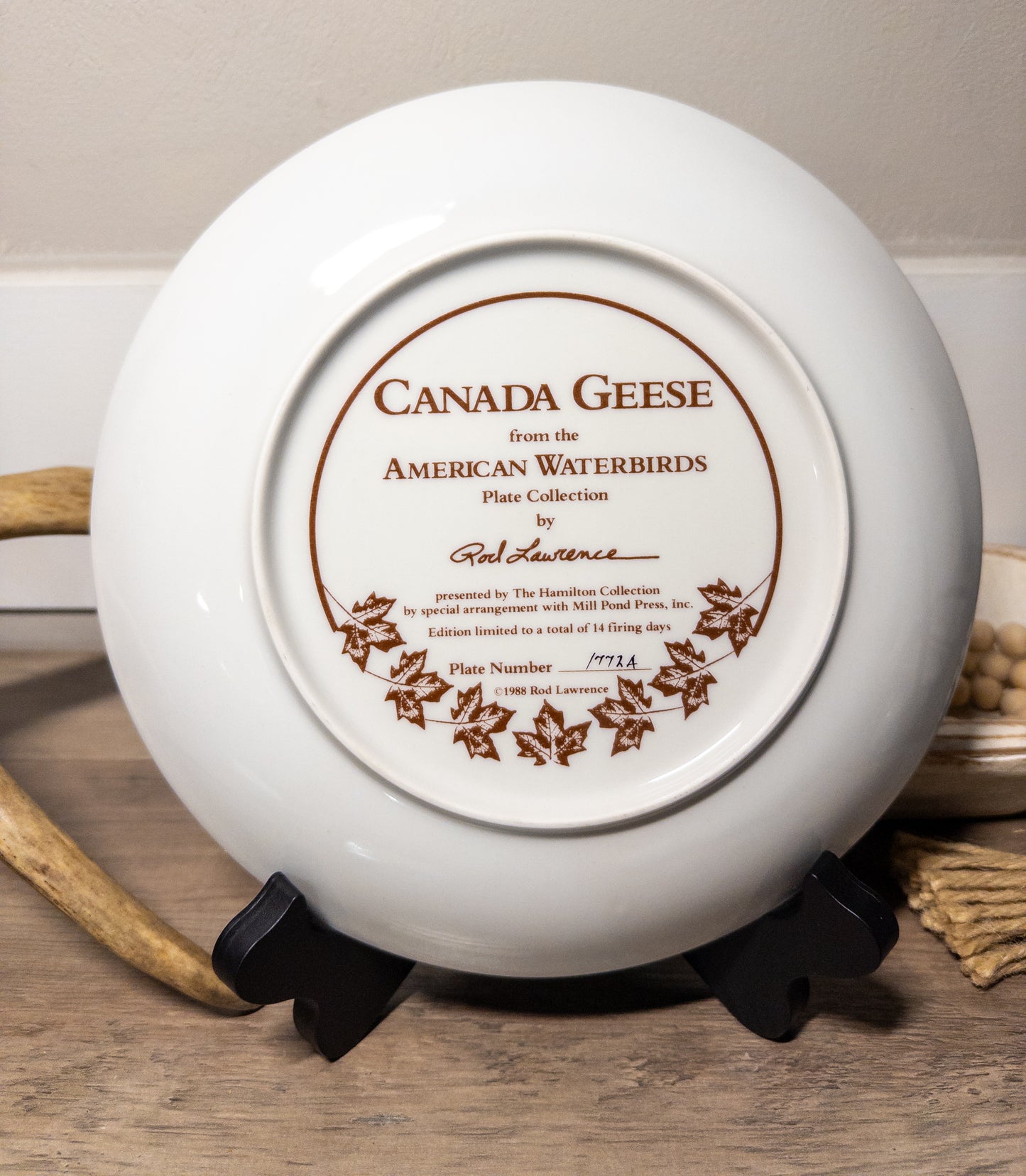 Rod Lawrence Canada Geese collector plate featuring American waterbirds, 8.75 inches with certificate of authenticity, by Wild Feathered Finds.