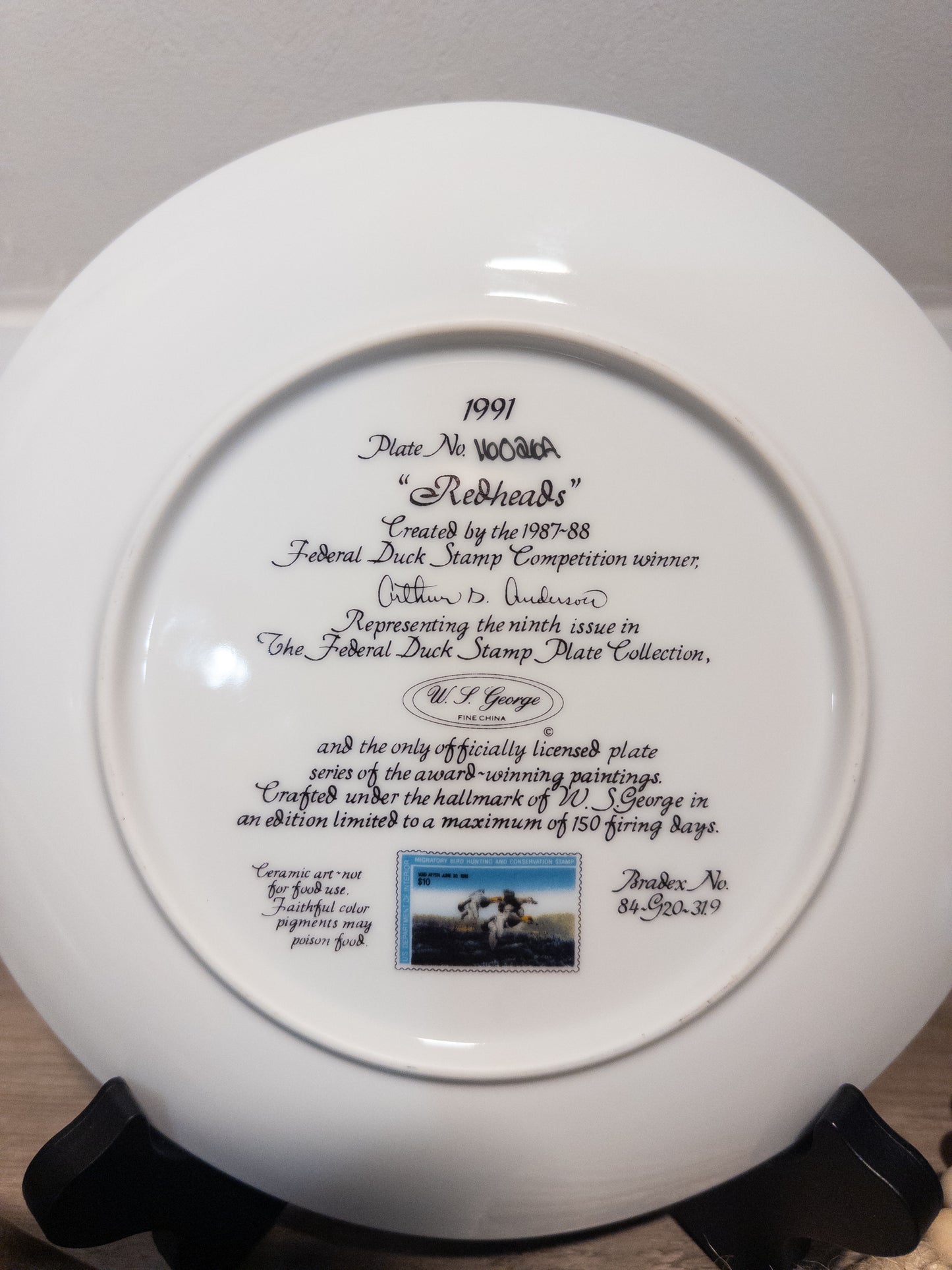 Redheads Federal Duck Stamp Plate 1991 Arthur D. Anderson W.S. George