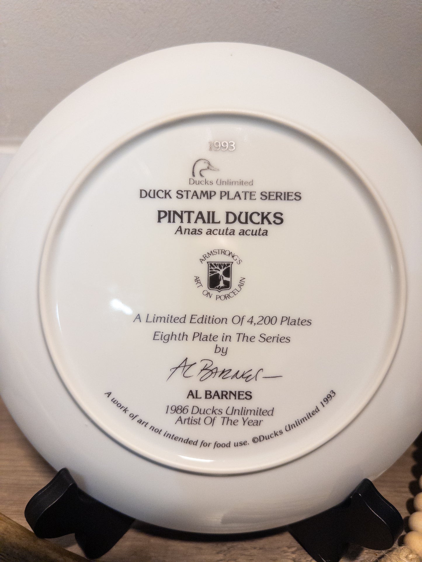 Ducks Unlimited Pintail Ducks Plate Al Barnes 1993 Limited Edition Wildlife