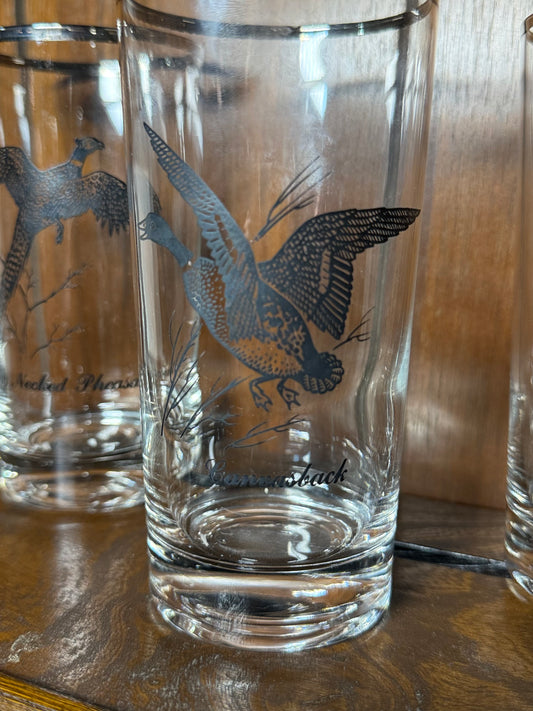 Vintage Wildlife Highball Glasses Set of 3 Pheasant Canvasback Canada Goose