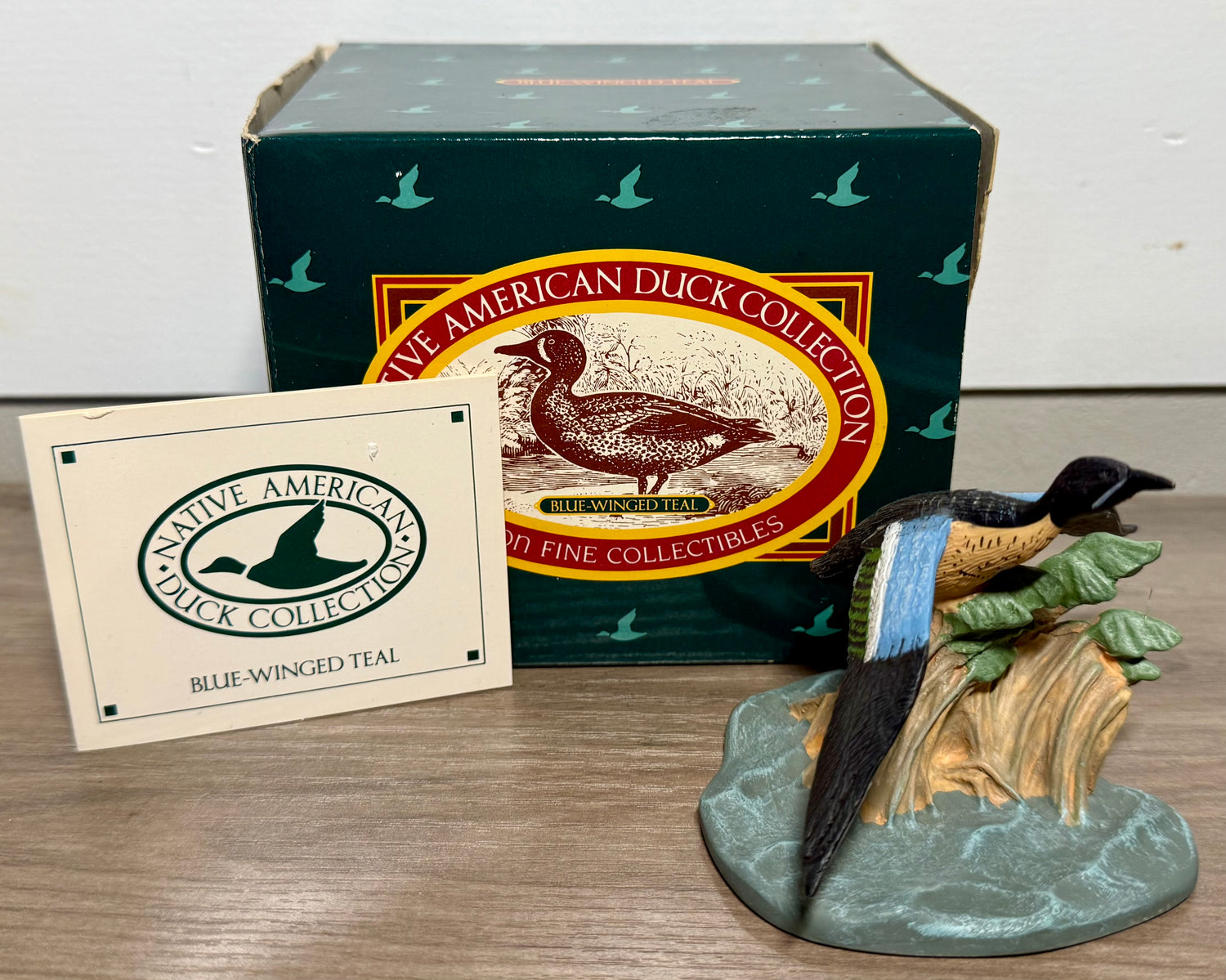 Vintage Avon Blue-Winged Teal Duck figurine from Wild Feathered Finds, part of the Native American Collection with box, 1989
