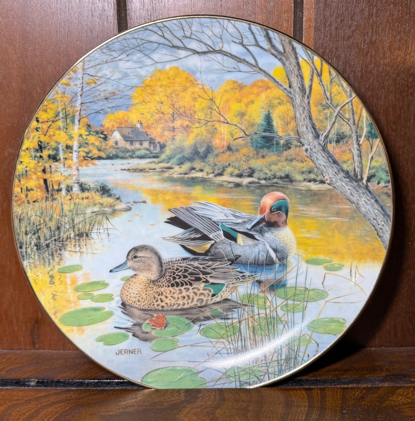 Vintage 1987 Knowles Green-Winged Teal collector plate by Bart Jerner, featuring detailed artwork of a teal bird in natural setting
