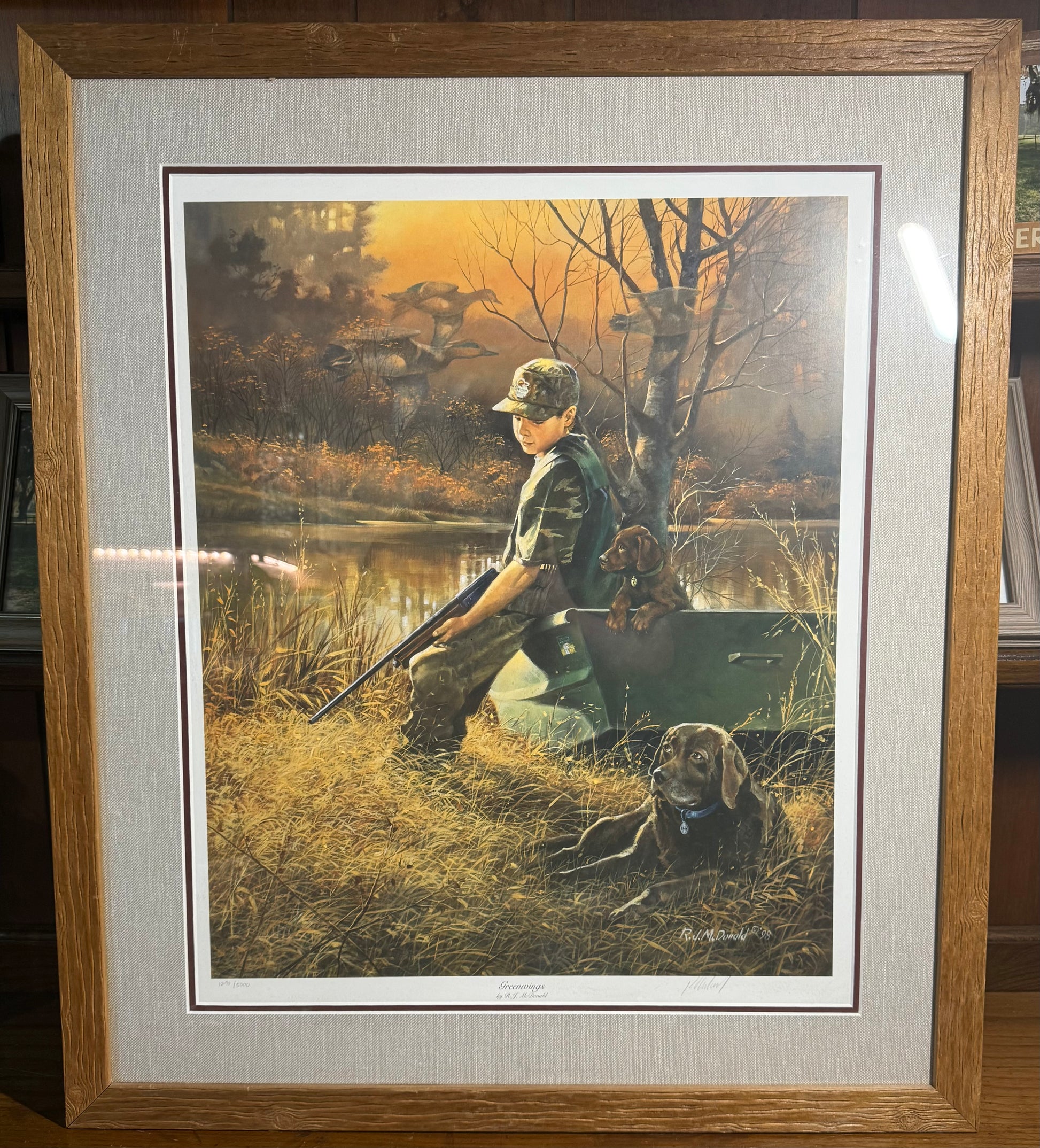 Ducks Unlimited Greenwings signed limited edition framed print by R.J. McDonald, 27x32 inches, featuring duck artwork by Wild Feathered Finds