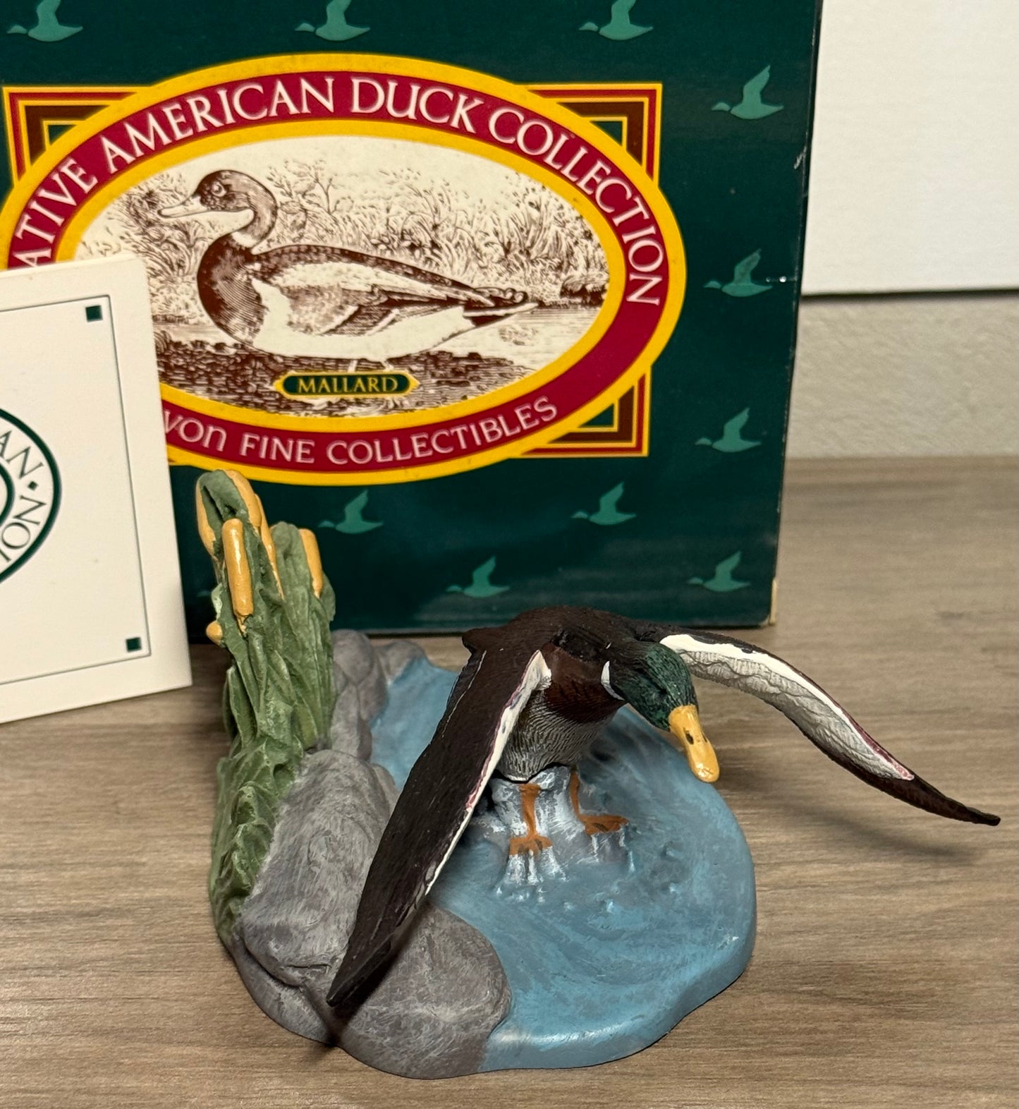 Vintage Avon Mallard Duck figurine from Wild Feathered Finds, part of the Native American Duck Collection 1989 with its box.