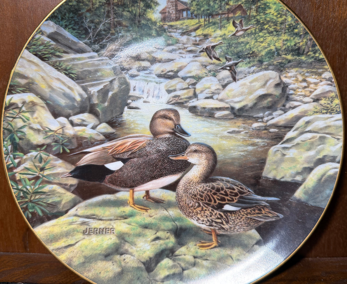 Vintage 1988 Knowles “The Gadwall” collector plate by Wild Feathered Finds, featuring intricate bird artwork and textured design.