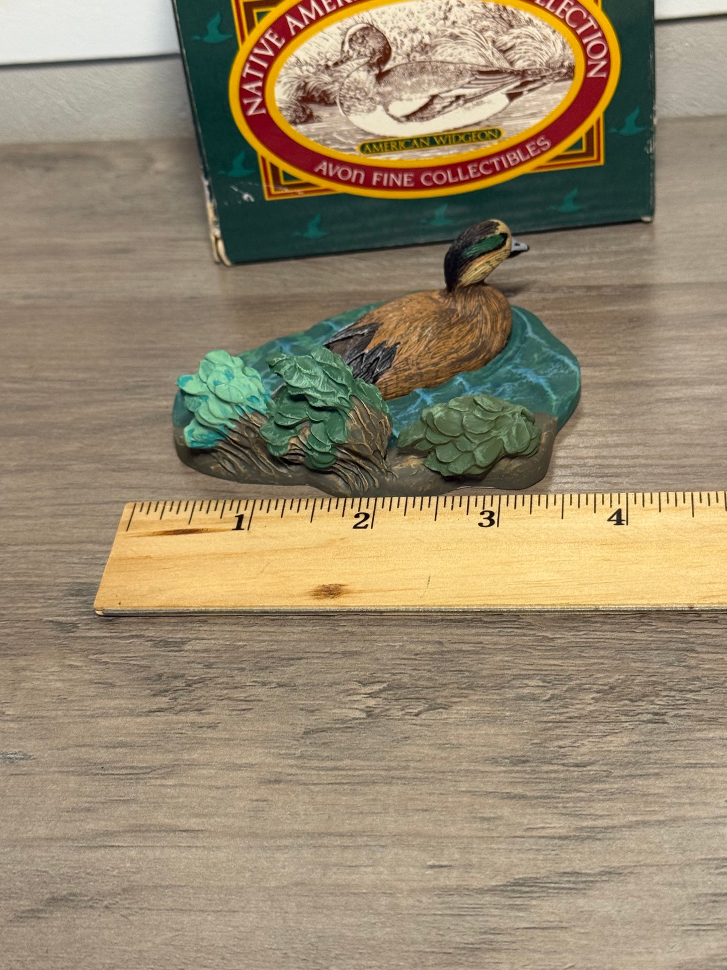 Vintage Avon American Widgeon figurine by Wild Feathered Finds, Native American duck collectible with box, 1989.