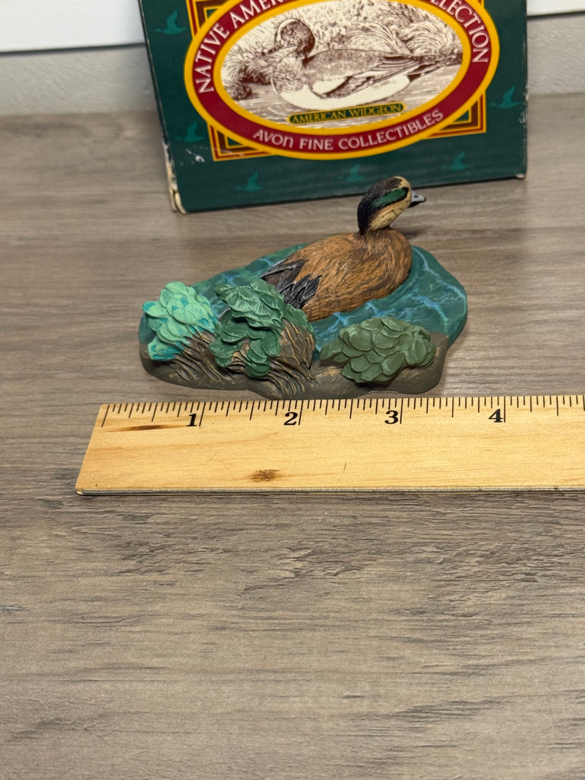 Vintage Avon American Widgeon figurine by Wild Feathered Finds, Native American duck collectible with box, 1989.