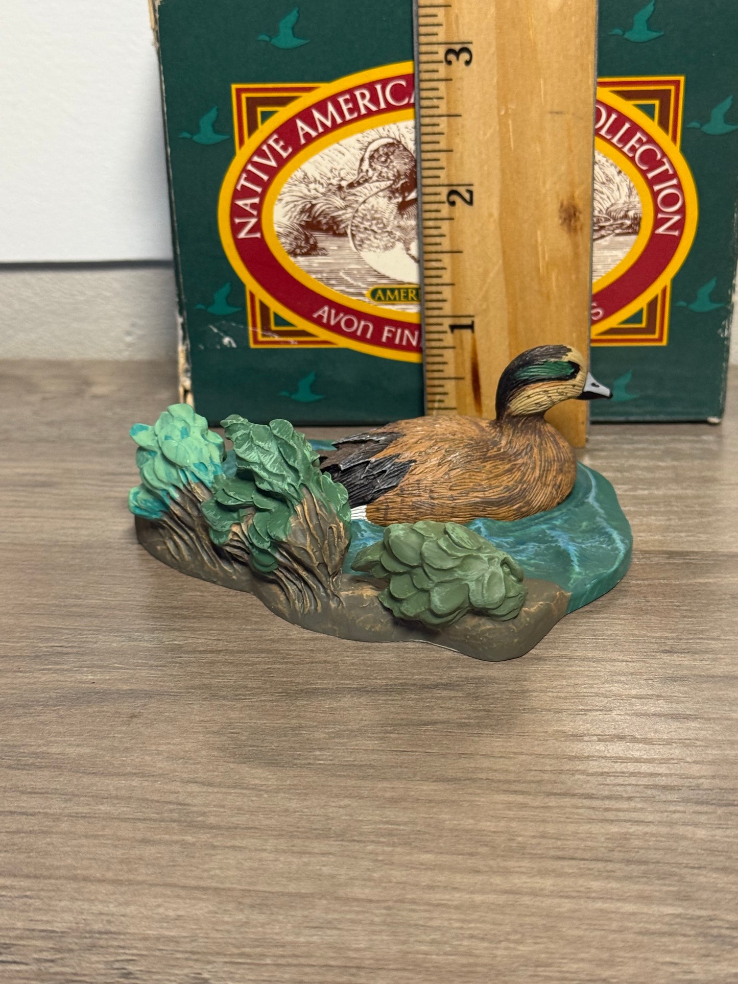 Vintage Avon American Widgeon duck figurine by Wild Feathered Finds, Native American theme, from 1989 with original box.