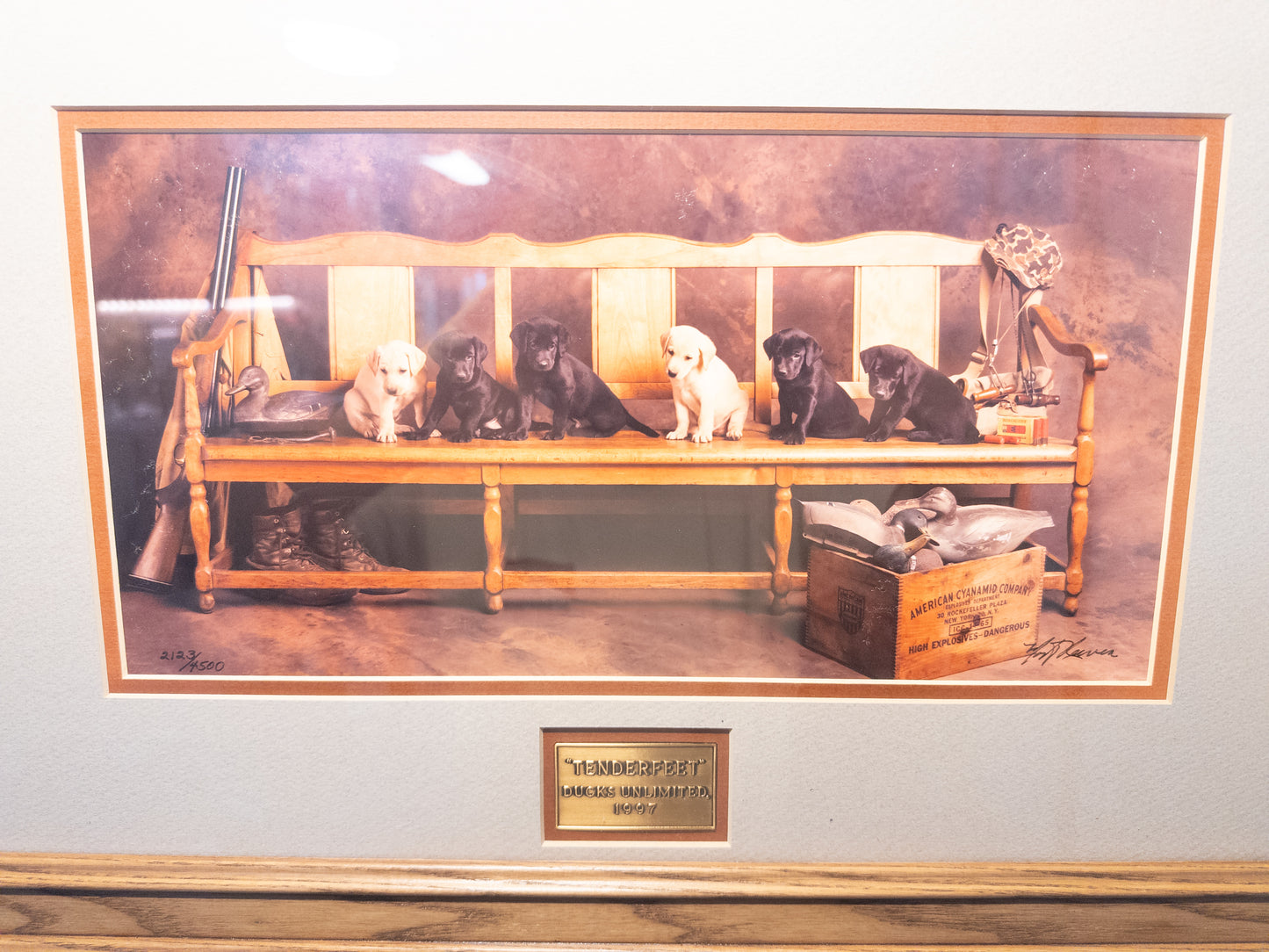 “Tenderfeet” Ducks Unlimited Labrador Puppy Print Signed Jim Killen 2123/4500 Framed 21x15 1997