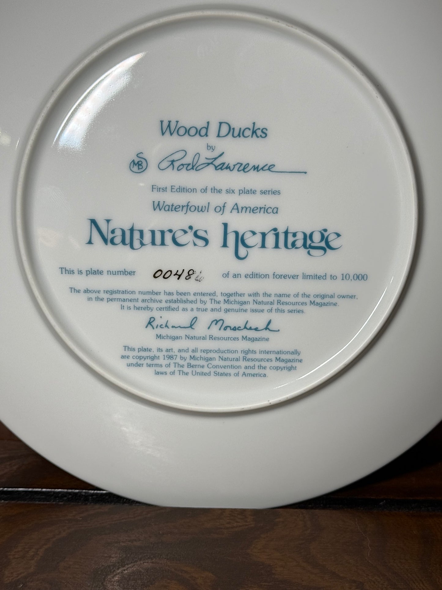 Nature’s Heritage “Wood Ducks” Collector Plate by Rod Lawrence #0048/10000
