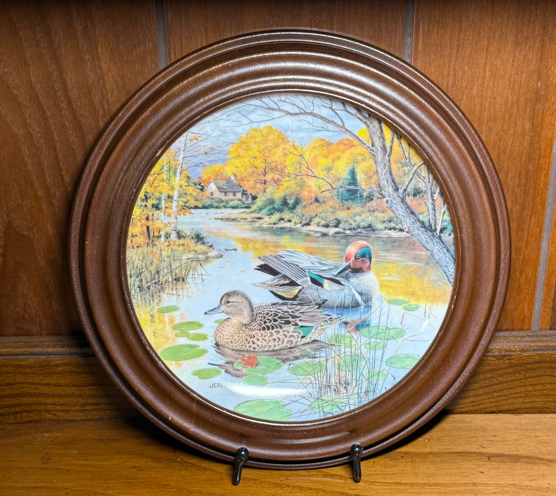 Vintage 1987 "The Green-Winged Teal" collector plate by Jerner, framed, from Wild Feathered Finds' Living With Nature Series.