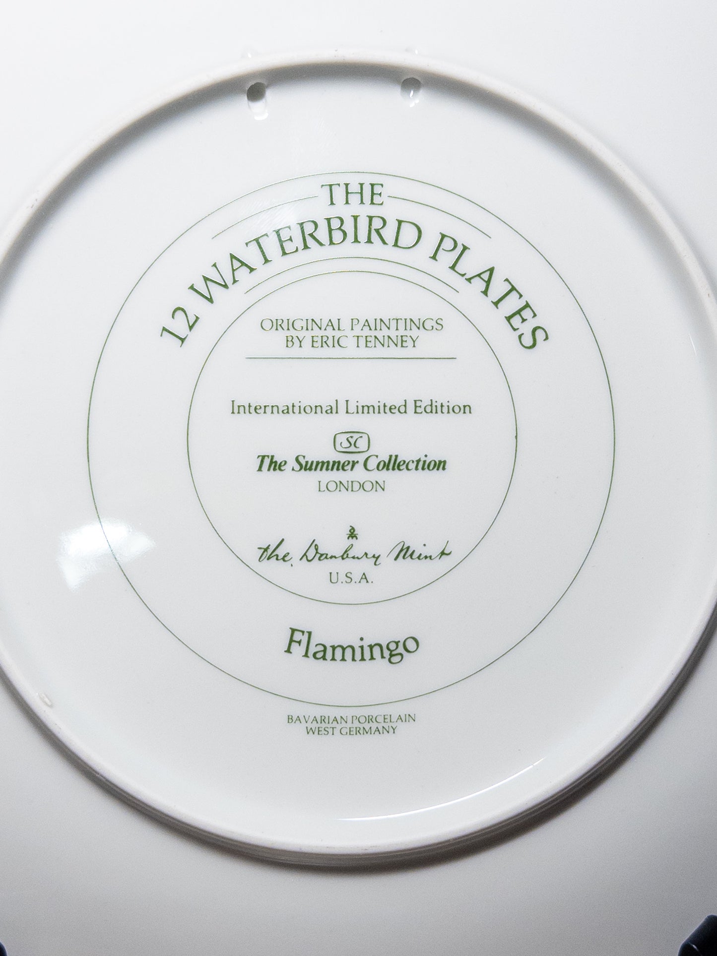 Danbury Mint 12 Waterbird Plates Flamingo porcelain plate by Wild Feathered Finds, 9.5-inch limited edition decorative ceramic plate.