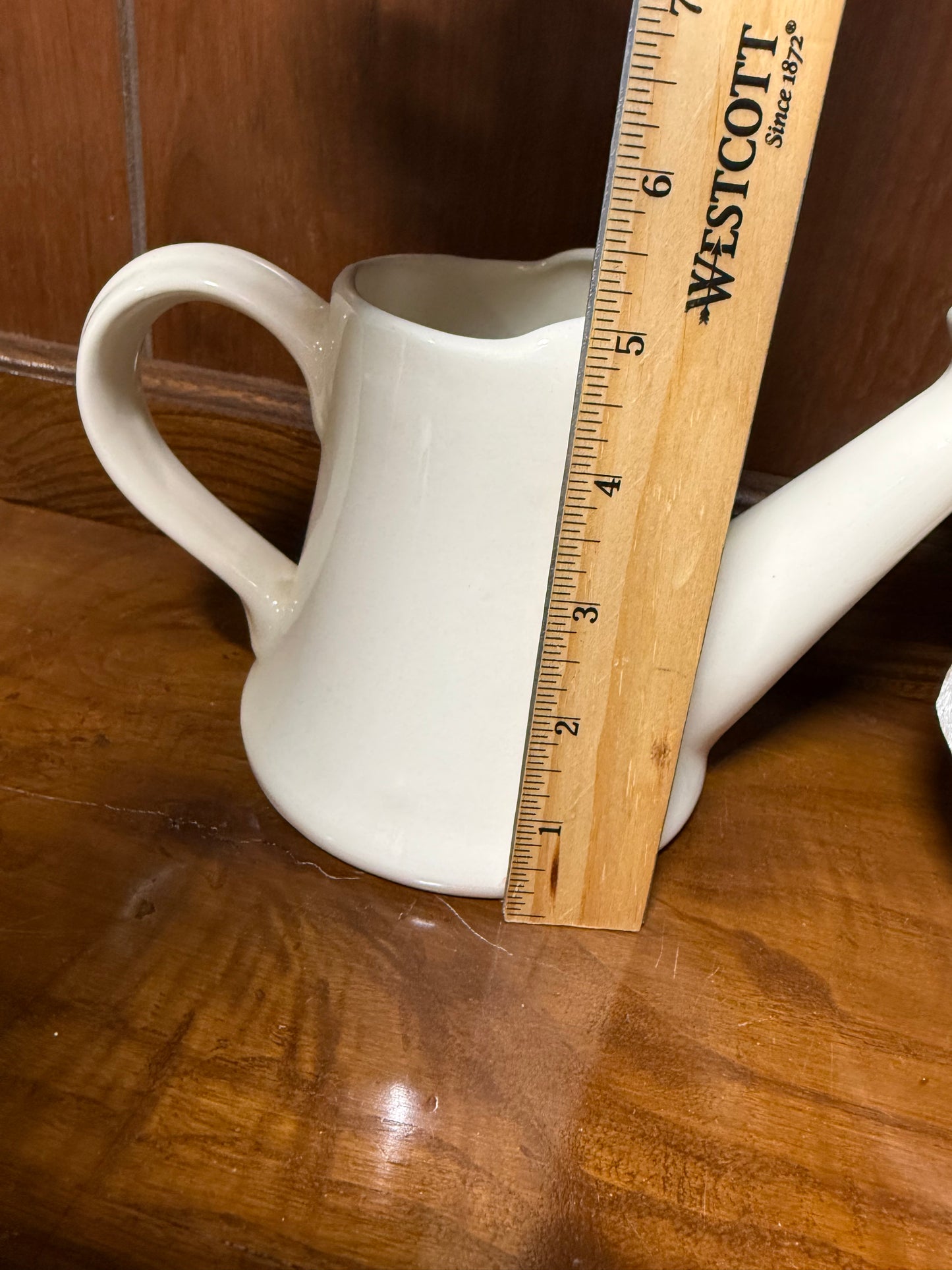 Vintage ceramic watering can planter with floral cottage style design, cream glazed pottery by Wild Feathered Finds.
