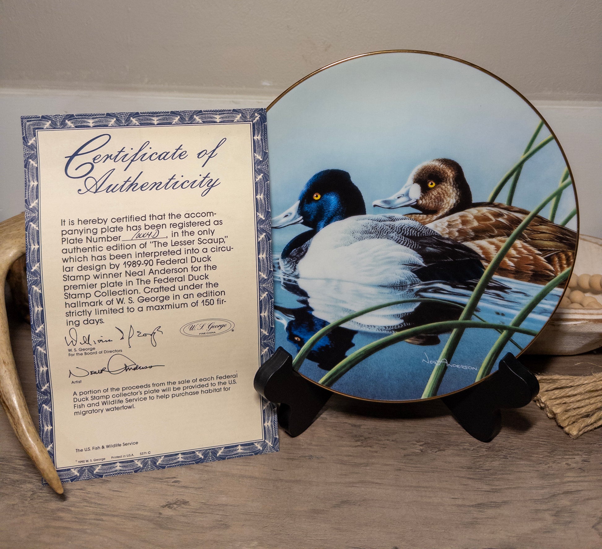 Lesser Scaup Federal Duck Stamp Plate 1990 by Neal Anderson, with Certificate of Authenticity, plate #100040, wildlife art print