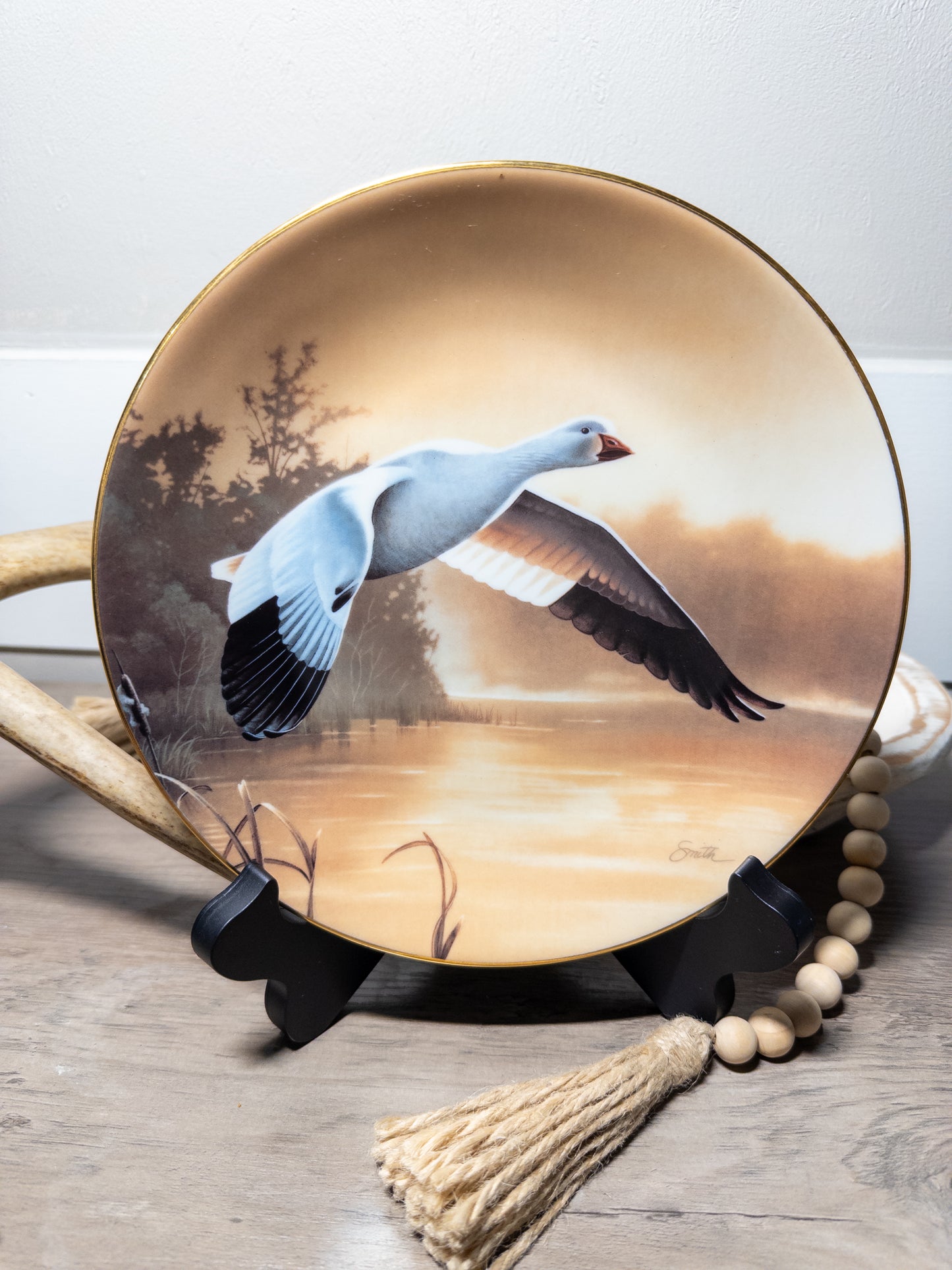 Snow Goose Federal Duck Stamp Plate 1991 by Daniel Smith, featuring W.S. George artwork, displayed on a decorative plate.
