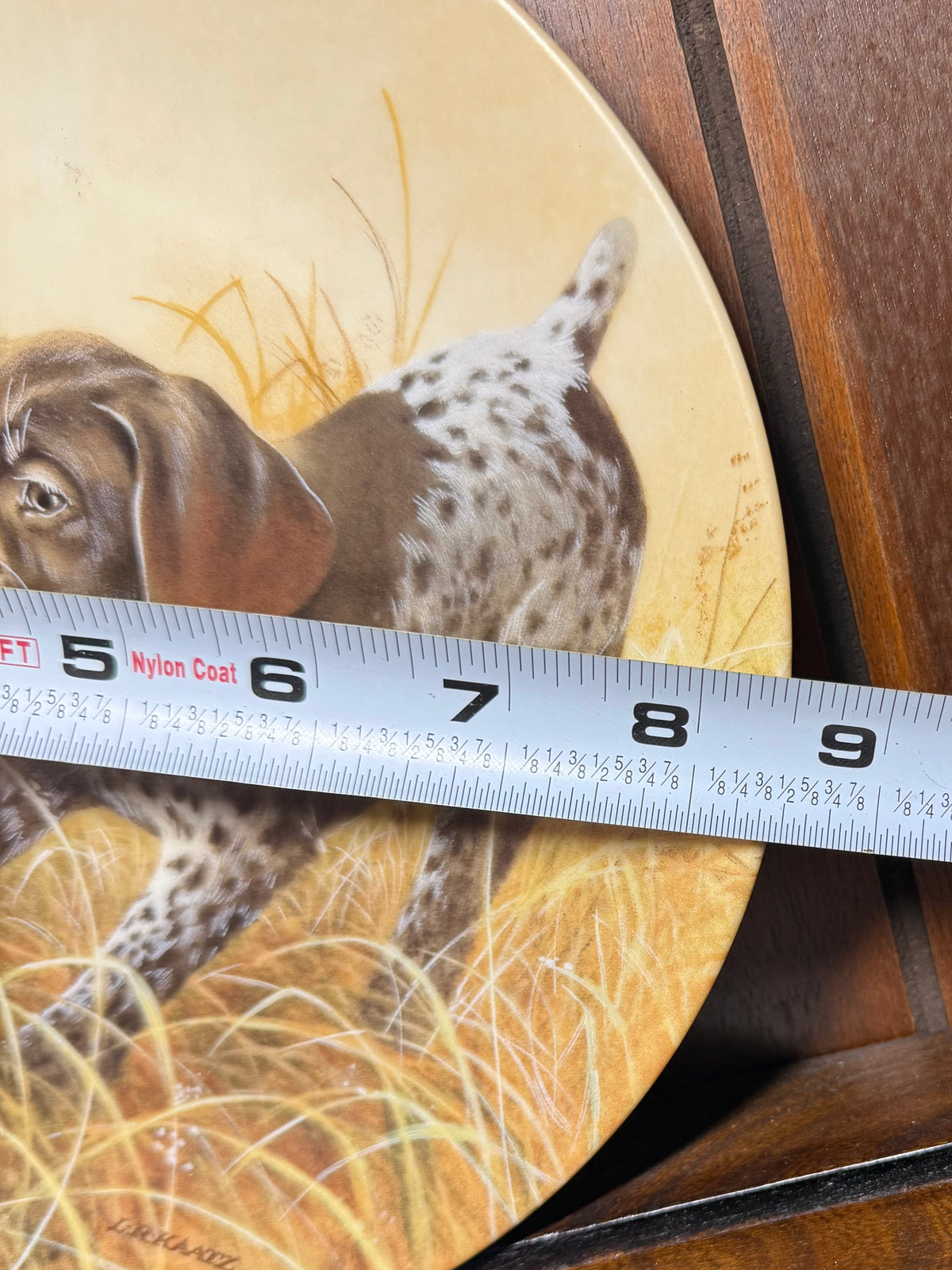 German Shorthaired Pointer puppy collector plate featuring Fritz’s Folly design by Lynn Kaatz, from Wild Feathered Finds.