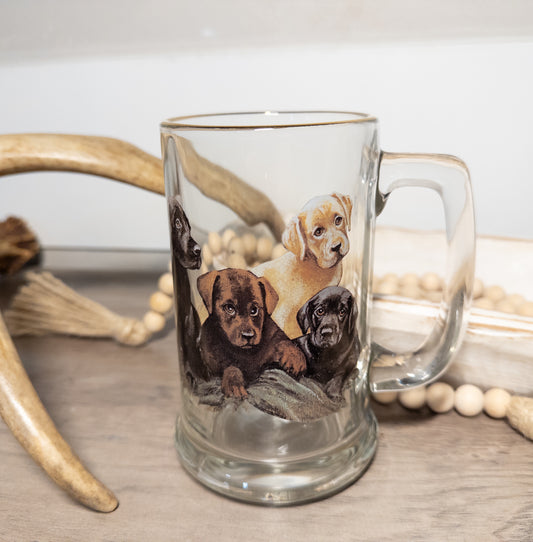 Vintage Labrador Retriever Puppy Beer Stein Glass Mug Gold Rim