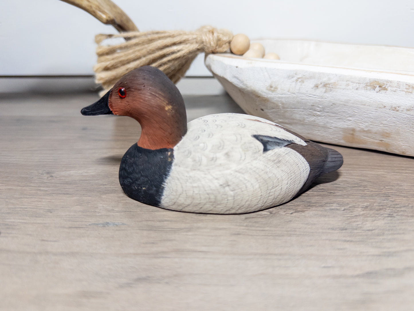 Signed W. Downs Redhead Drake Duck Decoy – 1985 American Wildlife Collection