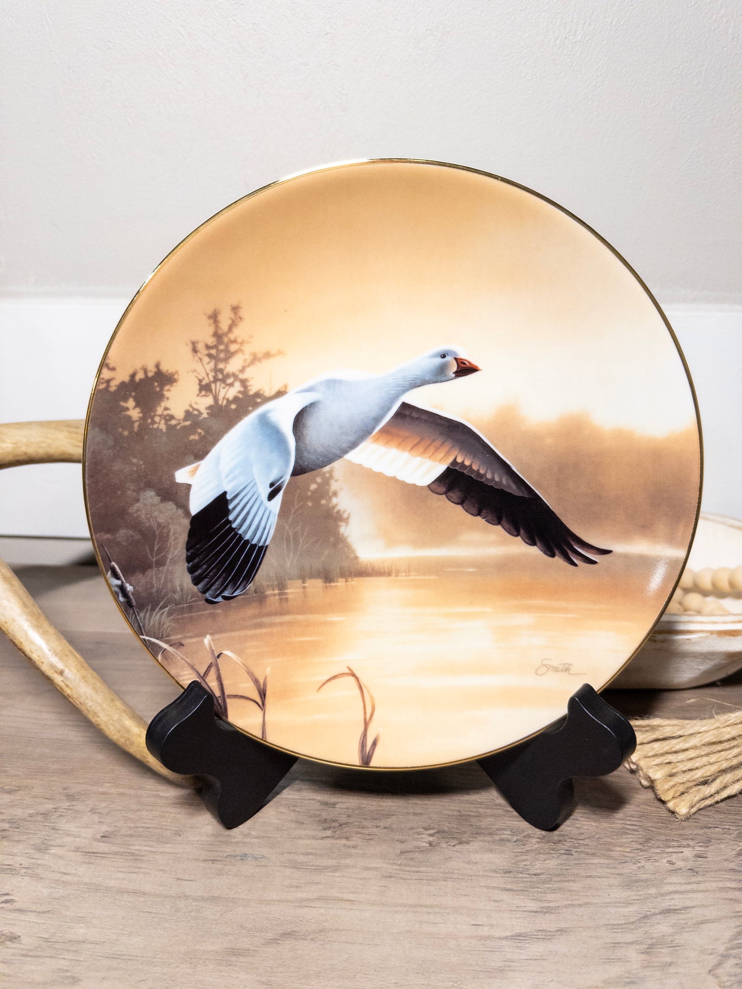 Snow Goose Federal Duck Stamp Plate 1991 by Daniel Smith, featuring detailed artwork, with certificate of authenticity visible.