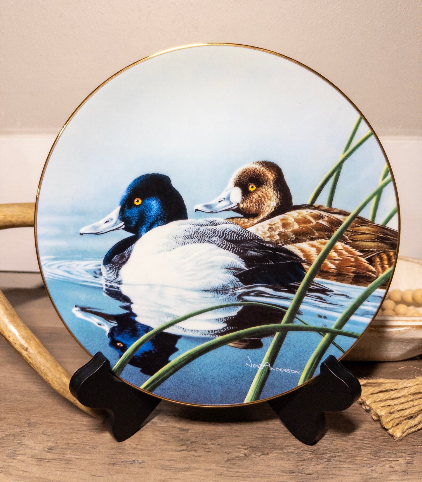 Lesser Scaup Federal Duck Stamp Plate 1990 by Neal Anderson, with certificate of authenticity, plate number 100040.