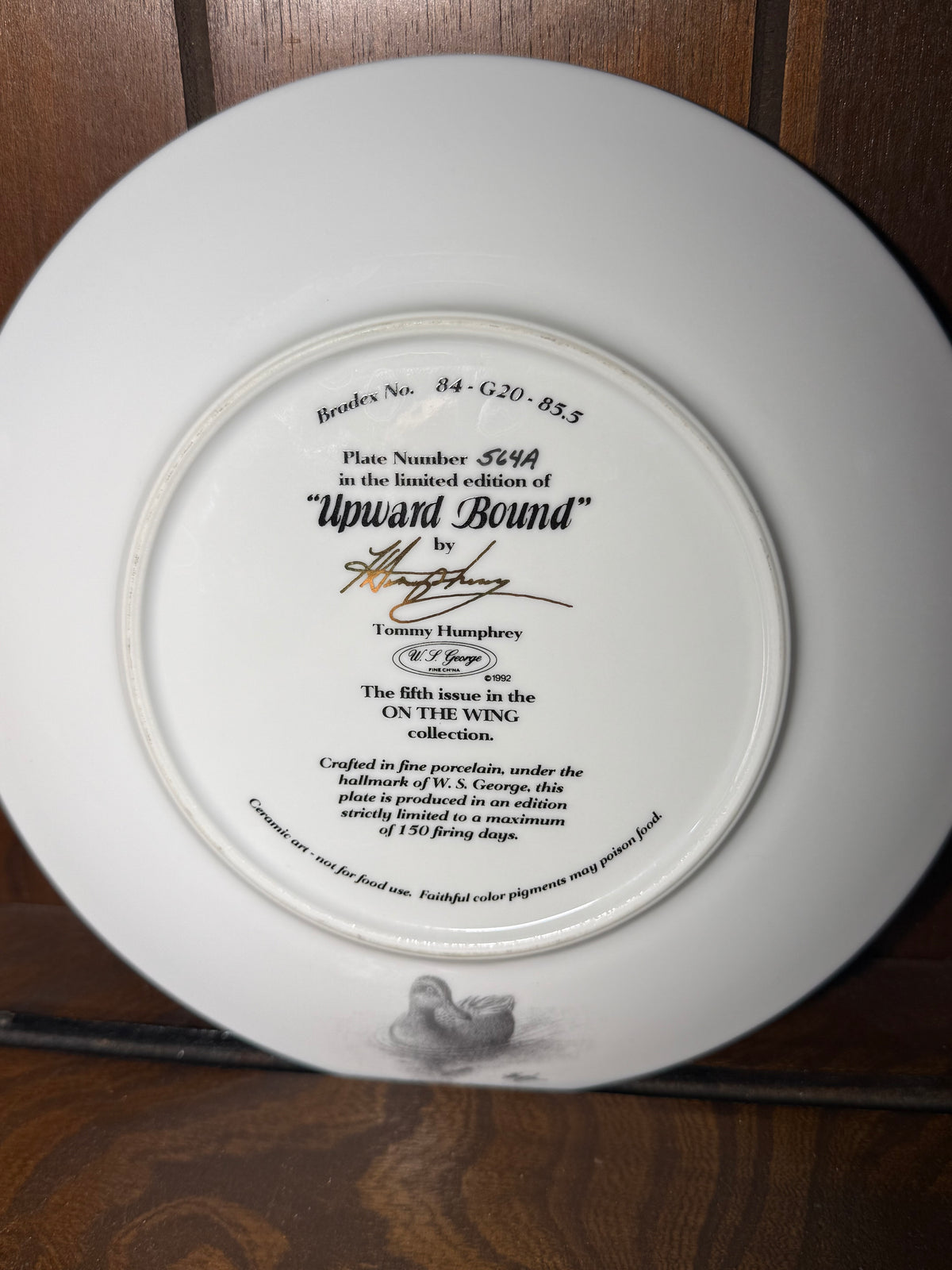 Vintage 1992 W.S. George Upward Bound duck collector plate by Tommy Humphrey, featuring detailed bird artwork from Wild Feathered Finds.