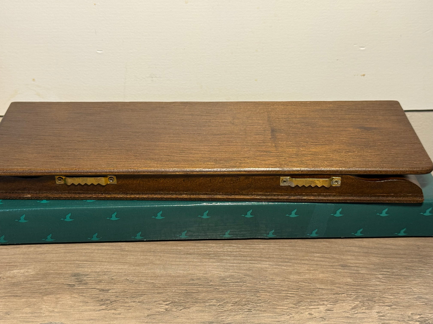 Set of two vintage Avon duck collection display shelves by Wild Feathered Finds, wooden wall shelves with storage boxes.
