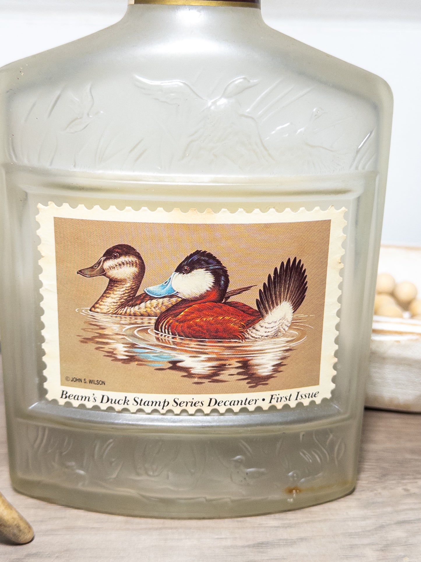 Vintage Beam’s Duck Stamp Series First Issue Ruddy Duck Frosted Glass Bourbon Decanter