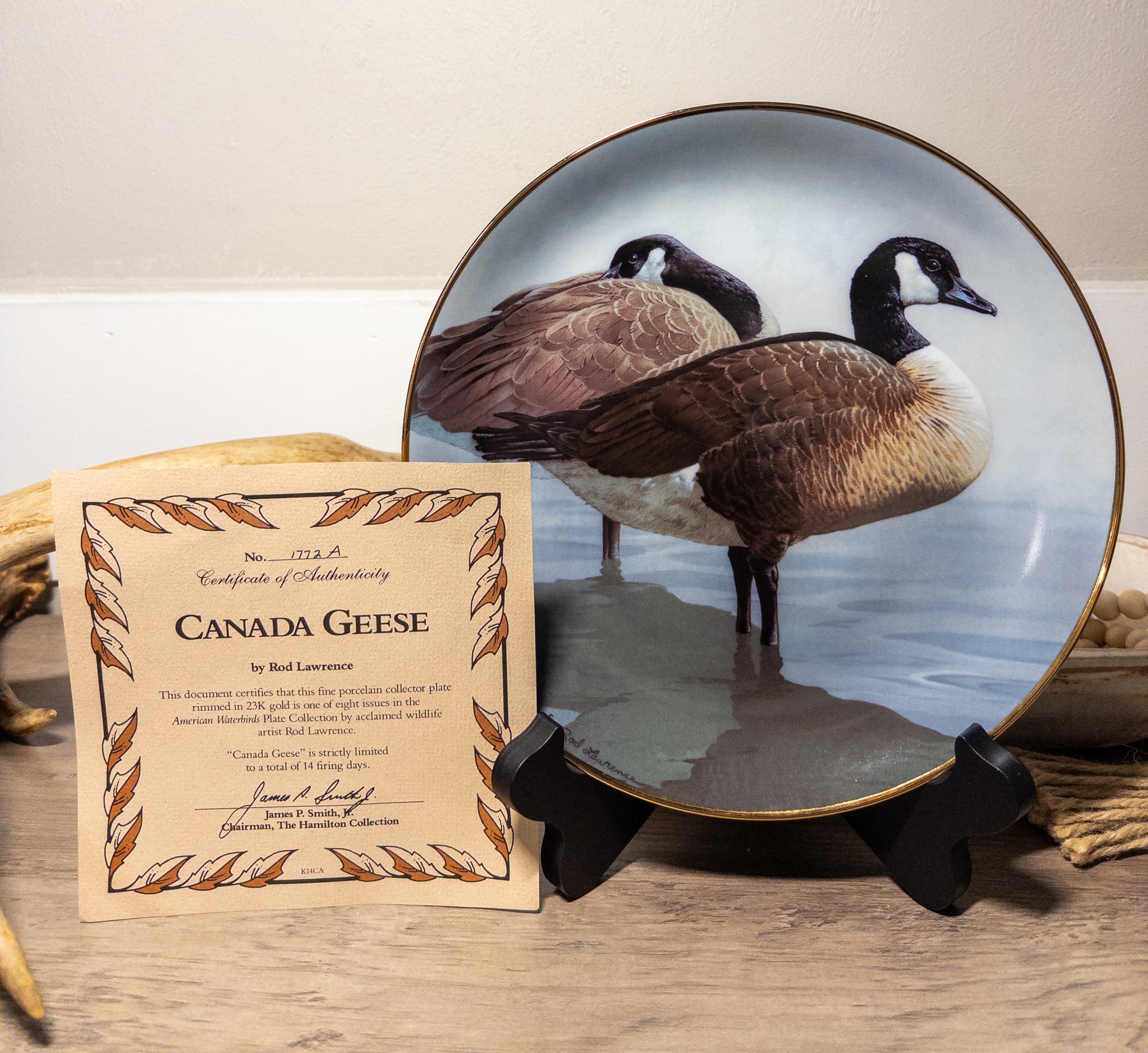Rod Lawrence Canada Geese collector plate by Wild Feathered Finds, 8.75-inch Hamilton American Waterbirds with Certificate of Authenticity