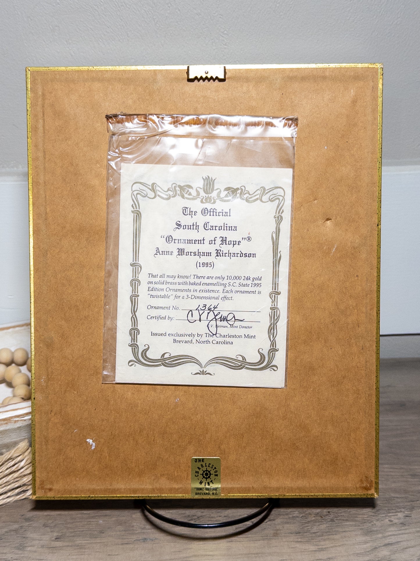 1995 South Carolina Ornament of Hope Wood Duck Print Framed Charleston Mint 20x16