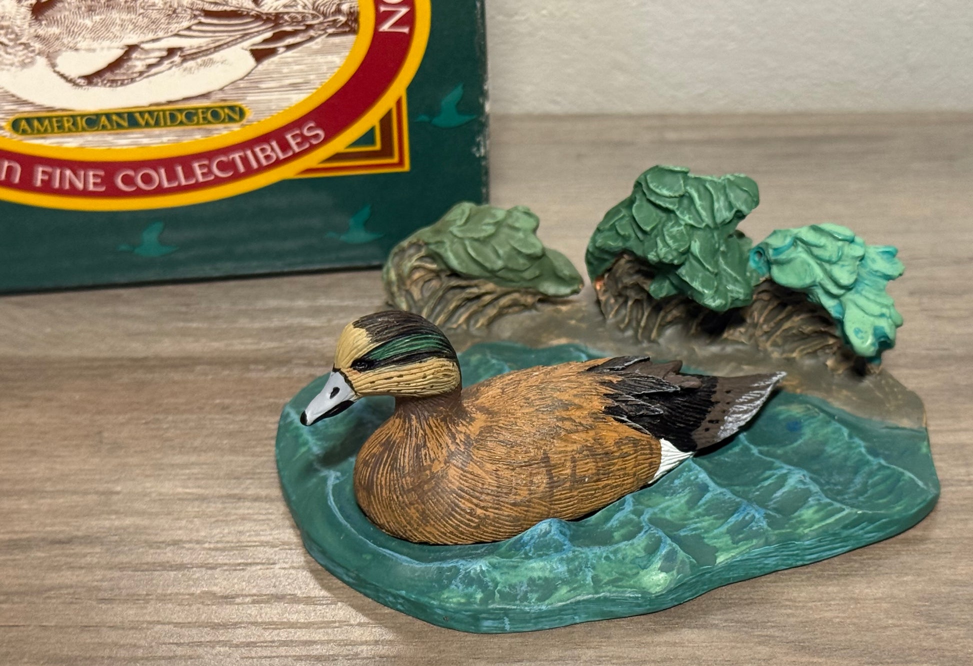 Vintage Avon American Widgeon figurine by Wild Feathered Finds, Native American duck collectible with box, 1989.