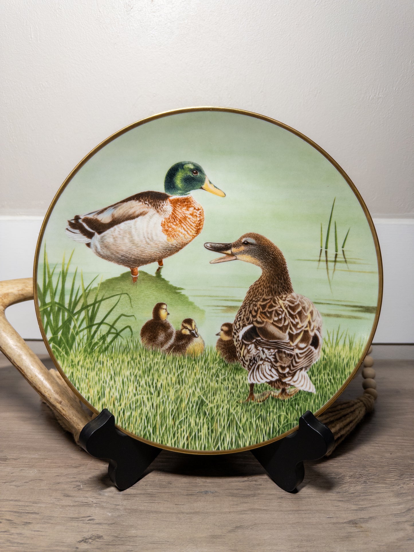 Danbury Mint 12 Waterbird Plates Mallard porcelain plate from Wild Feathered Finds, featuring detailed mallard duck artwork.