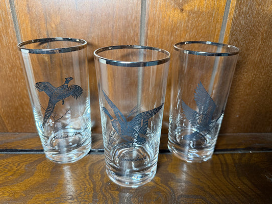 Vintage Wildlife Highball Glasses Set of 3 Pheasant Canvasback Canada Goose