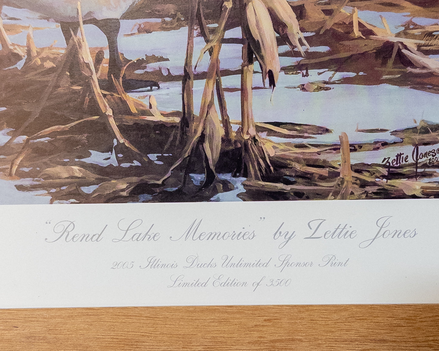 "Rend Lake Memories wildlife print by Zettie Jones, Illinois Ducks Unlimited sponsor artwork, 17x15 inches, Wild Feathered Finds"