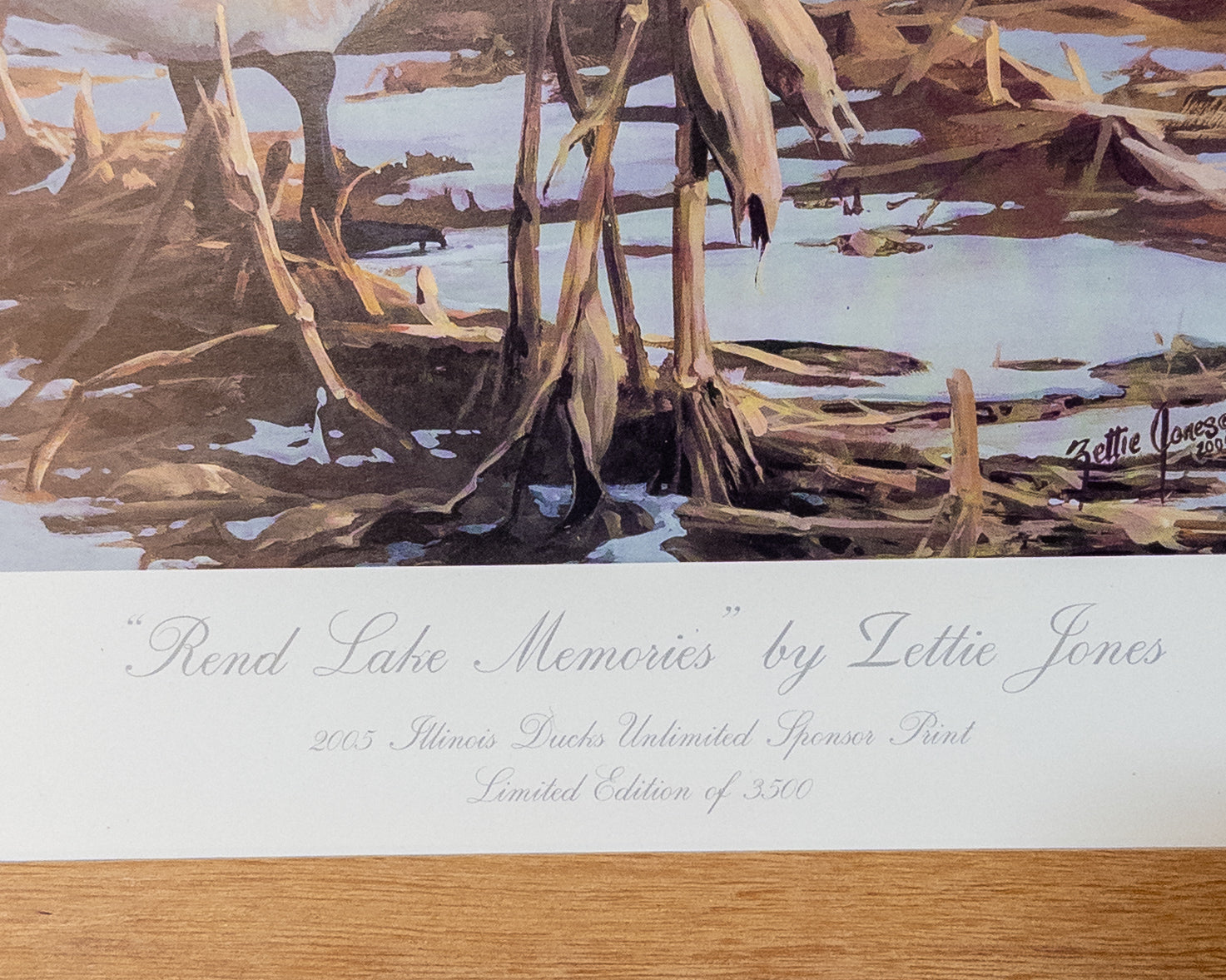 "Rend Lake Memories wildlife print by Zettie Jones, Illinois Ducks Unlimited sponsor artwork, 17x15 inches, Wild Feathered Finds"