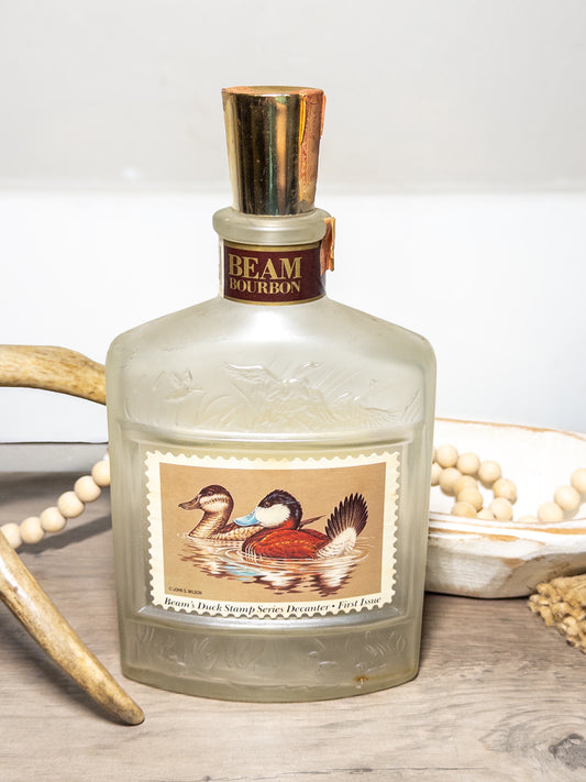 Vintage Beam’s Duck Stamp Series First Issue Ruddy Duck Frosted Glass Bourbon Decanter