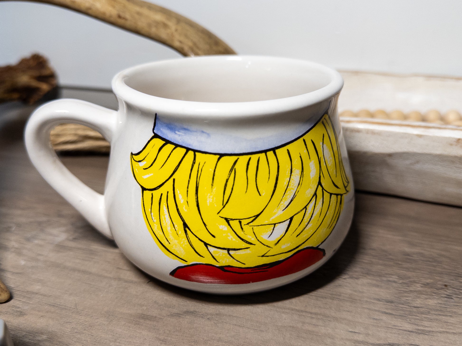 Vintage Campbell Soup Kids mug from 1998, Houston Harvest ceramic cup by Wild Feathered Finds with colorful soup can design.