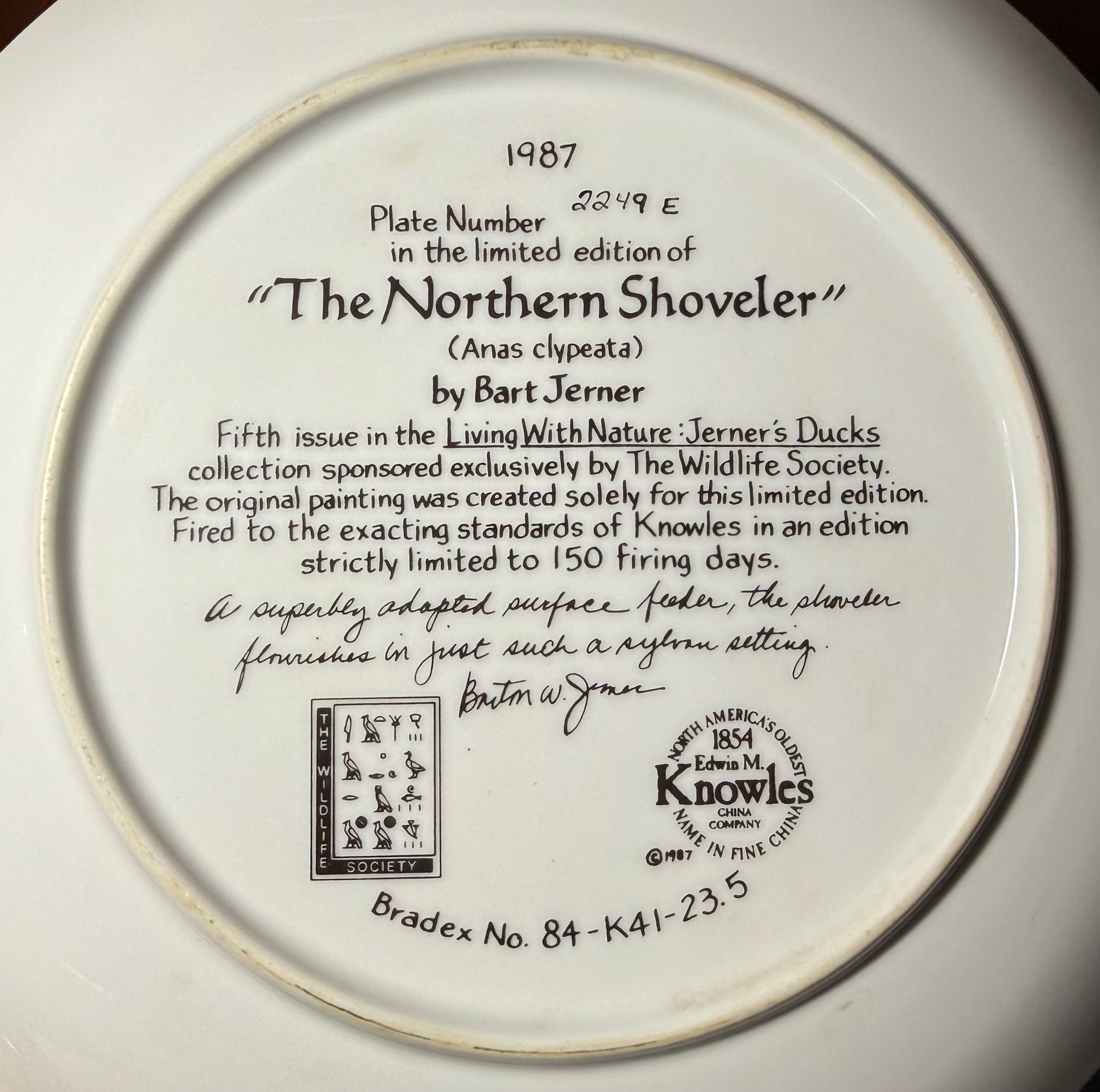 Vintage 1987 Knowles “The Northern Shoveler” collector plate by Wild Feathered Finds, featuring detailed bird illustration and decorative border.