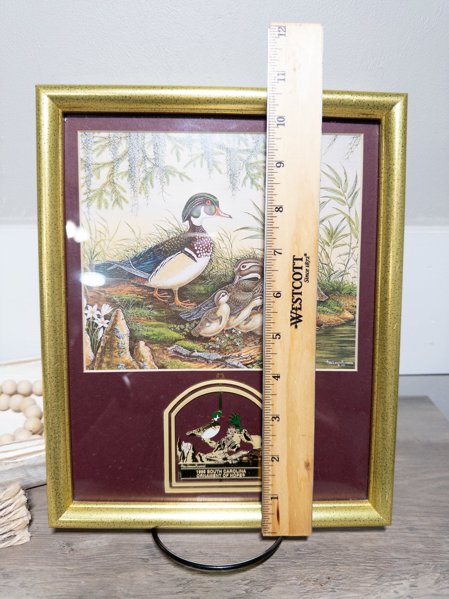 1995 South Carolina Ornament of Hope Wood Duck Print Framed Charleston Mint 20x16