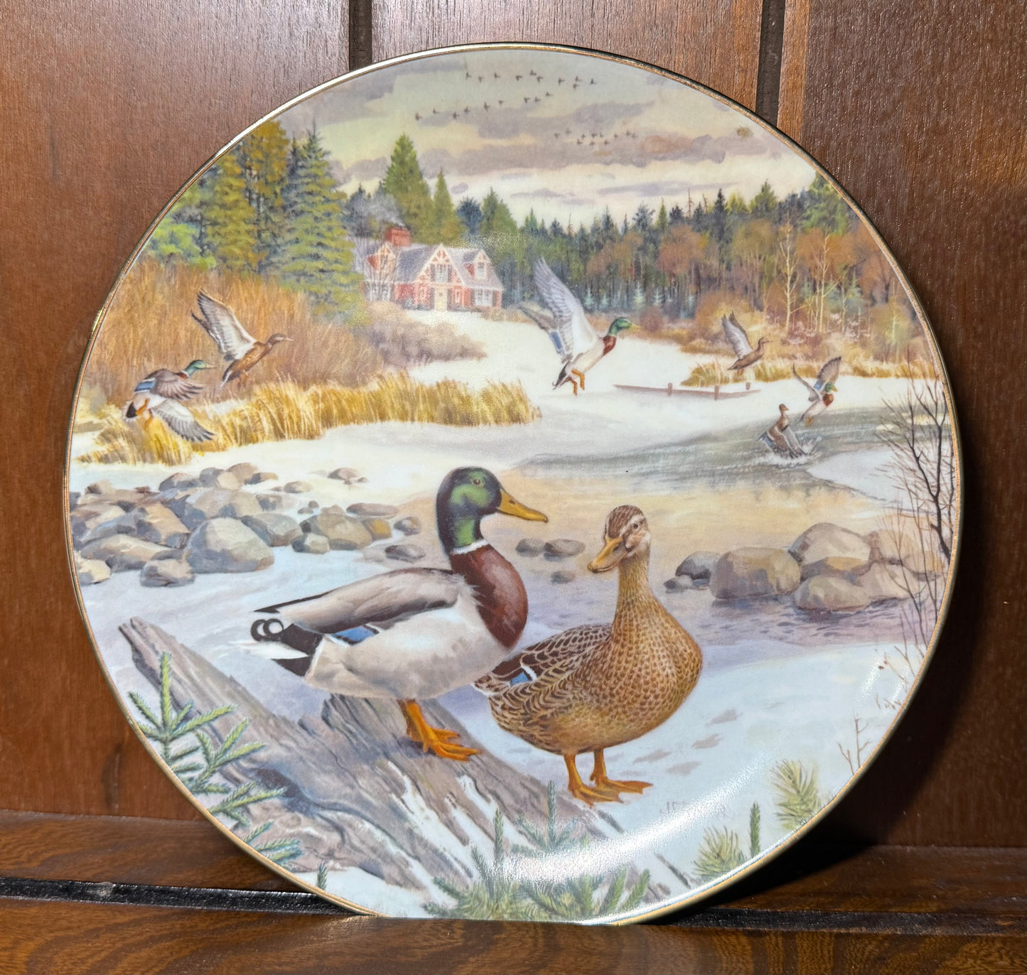 Vintage 1986 Knowles "The Mallard" collector plate by Bart Jerner, featuring detailed duck artwork, from Wild Feathered Finds.