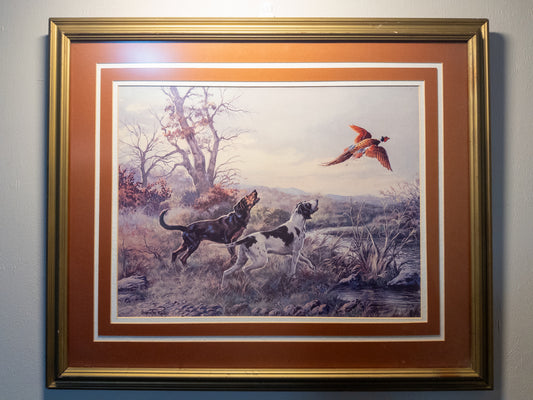 Vicente Roso Pheasant Hunting Dog Print Framed 24x20 Lodge Cabin Wall Art