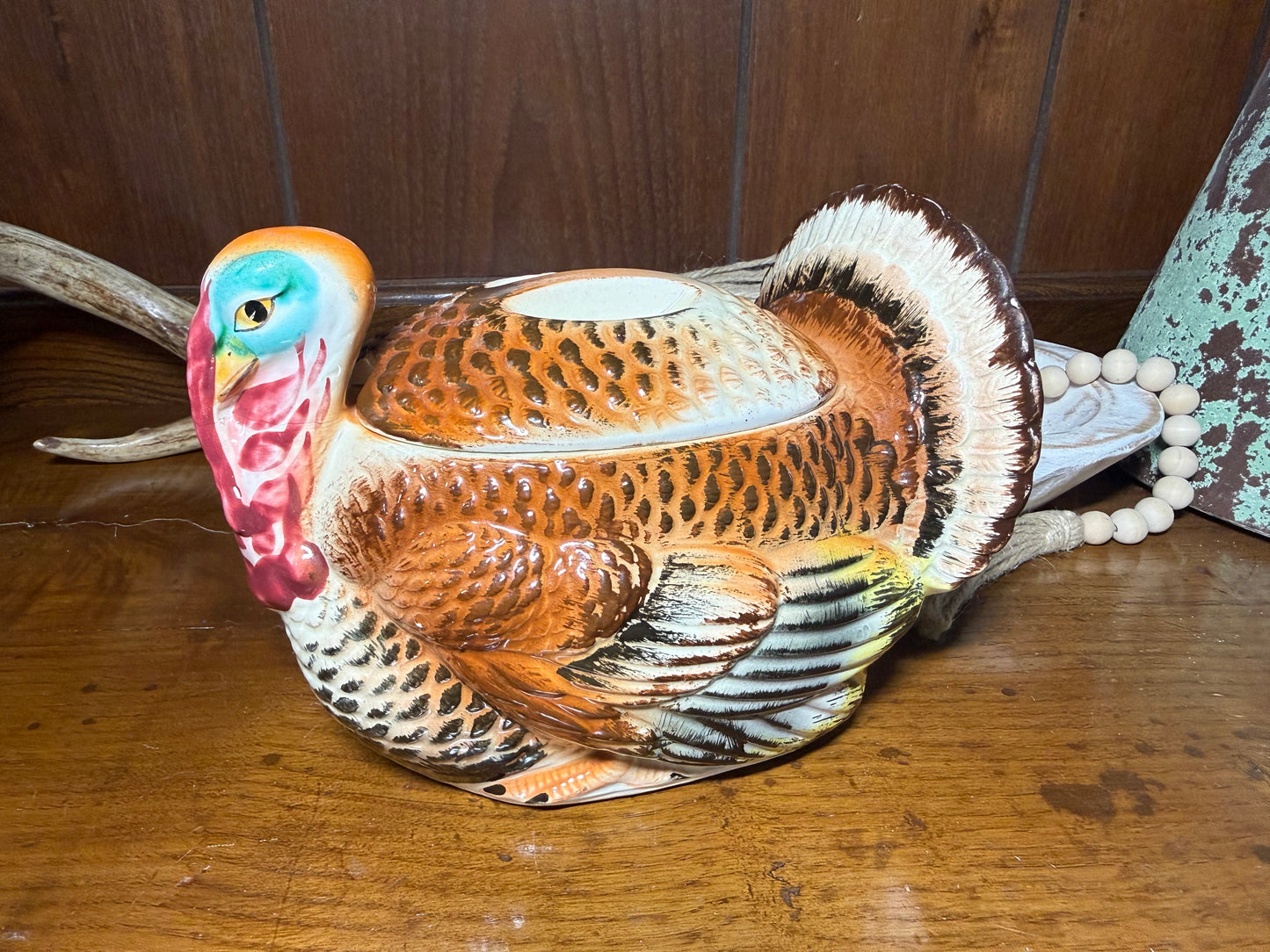 Vintage Moriyama Japan ceramic turkey candy jar with lid, animal-shaped covered dish from Wild Feathered Finds.