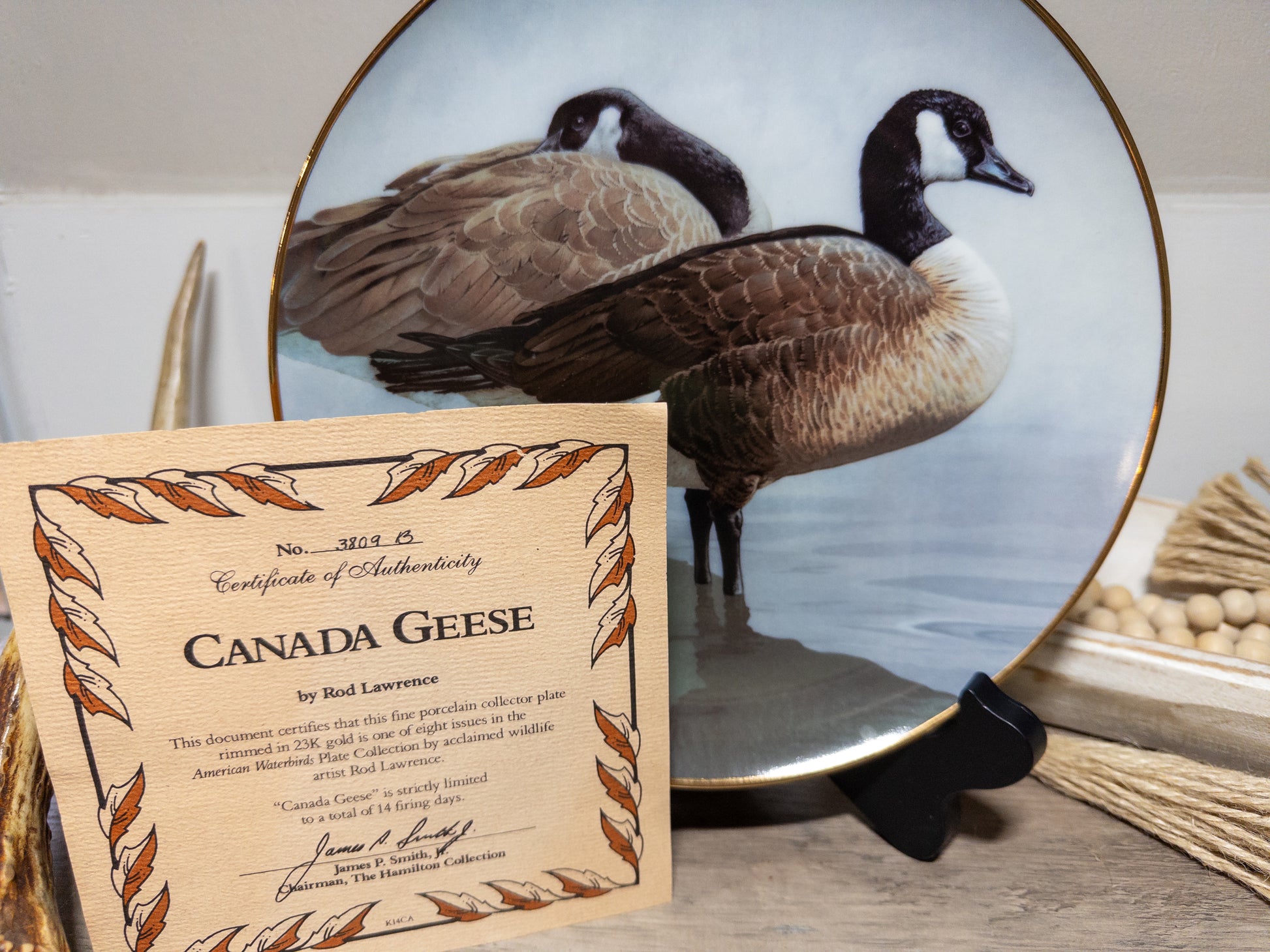 Vintage Canada Geese collector plate by Rod Lawrence featuring waterbirds, 9 inches, from the Hamilton Collection.