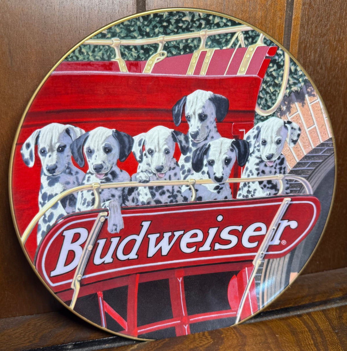 Vintage 1991 Budweiser collector plate featuring six dalmatian puppies, designed by Marlowe Urdahl, from Wild Feathered Finds.