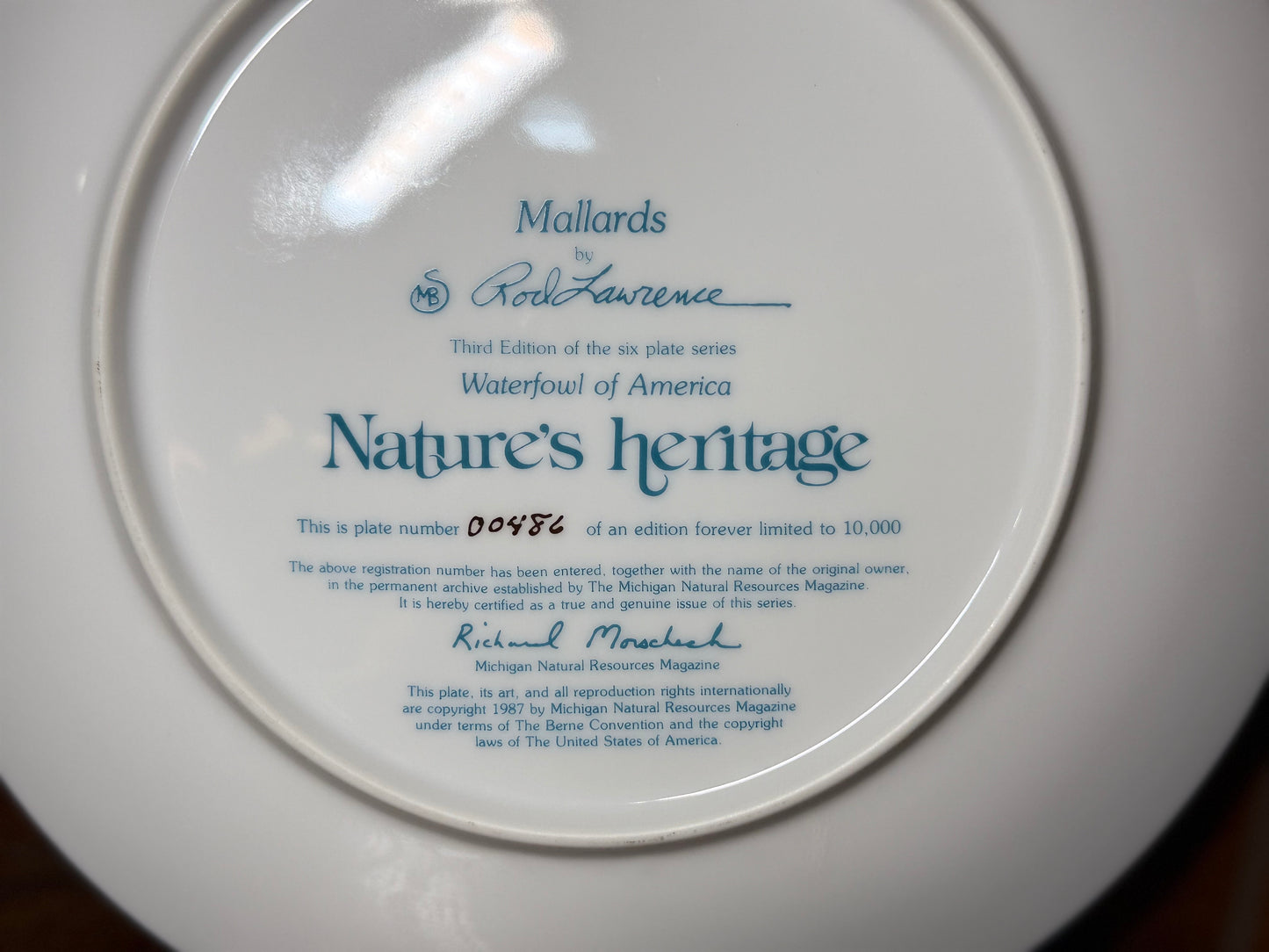 Nature’s Heritage “Mallards” Collector Plate by Rod Lawrence #00486/10000