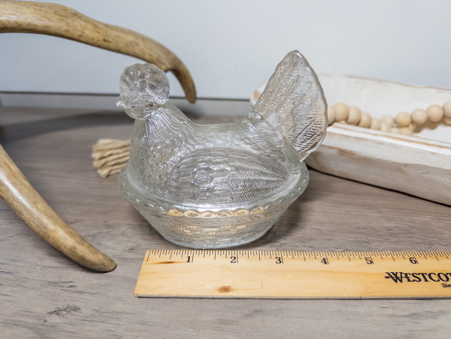 Vintage Clear Glass Hen on Nest Covered Dish – Farmhouse Chicken Candy / Butter Dish