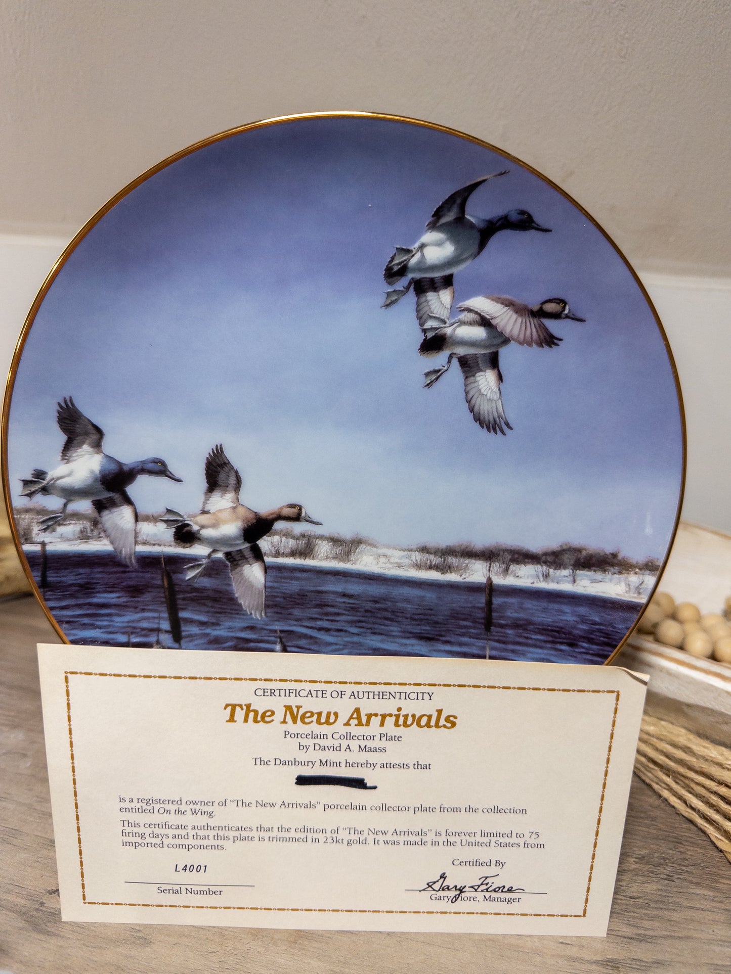 Bluebill duck collector plate by David A. Maass for Wild Feathered Finds, featuring detailed artwork of a duck in natural setting.